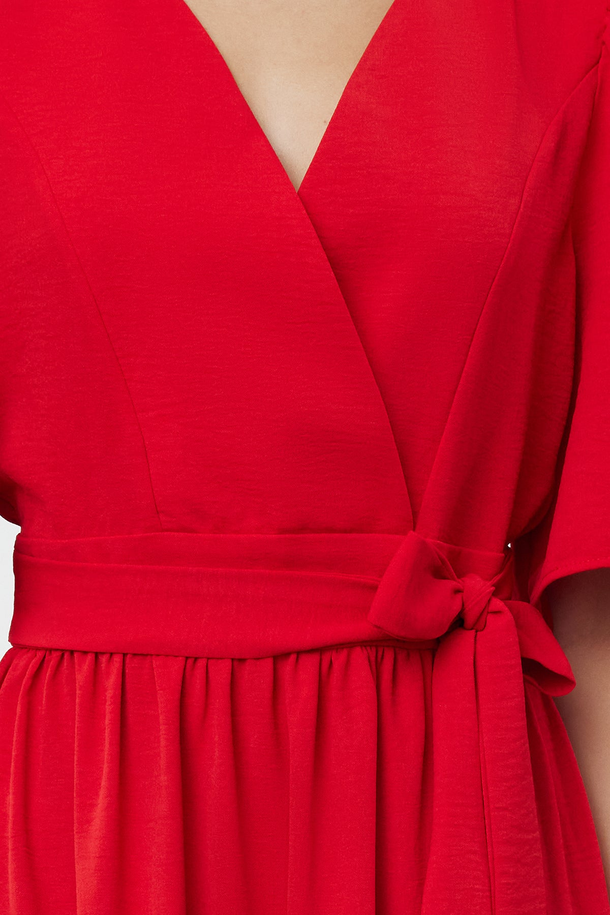 Belted Wrap Neck Back Detail Midi Dress