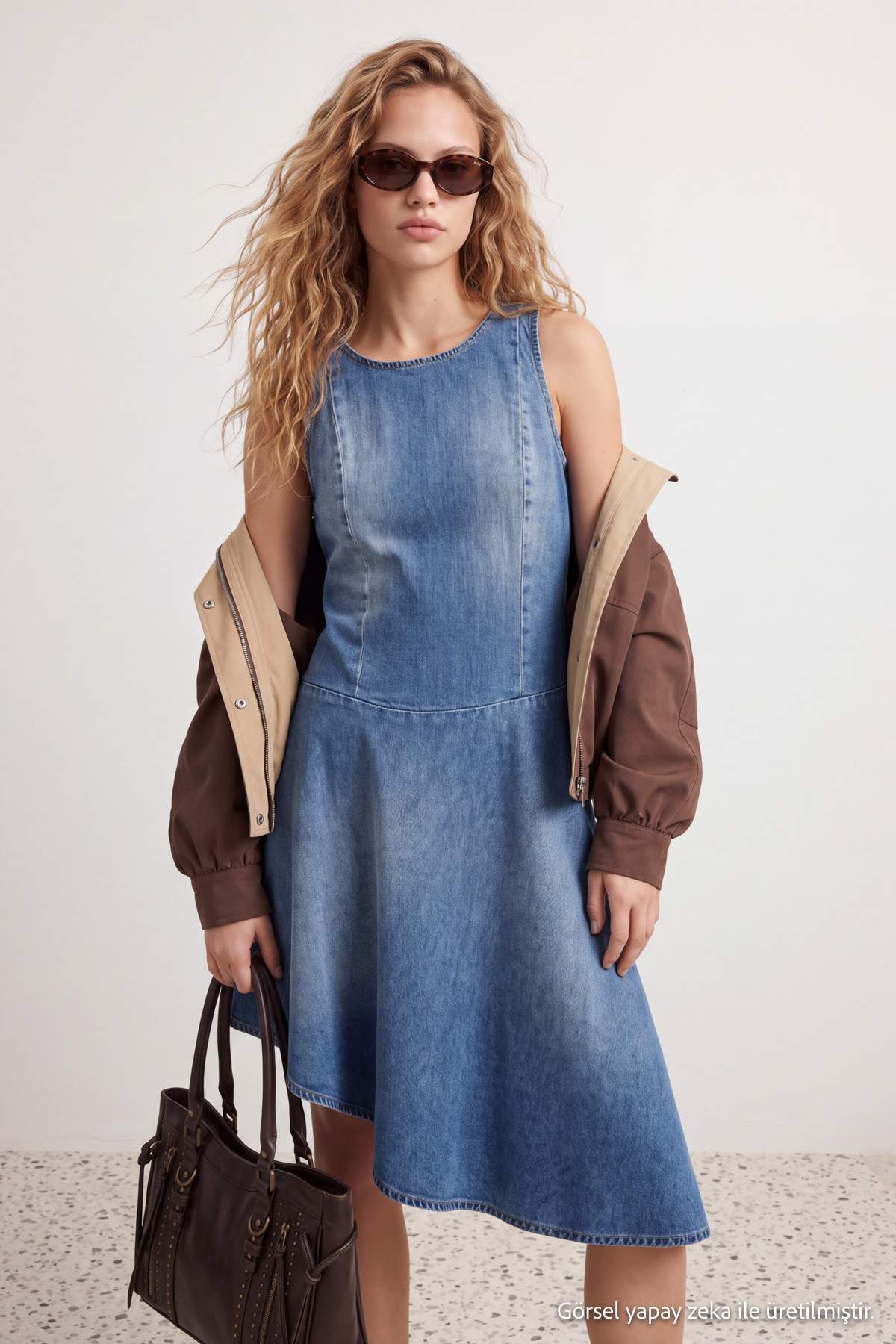 Sleeveless Asymmetric Midi Denim Dress