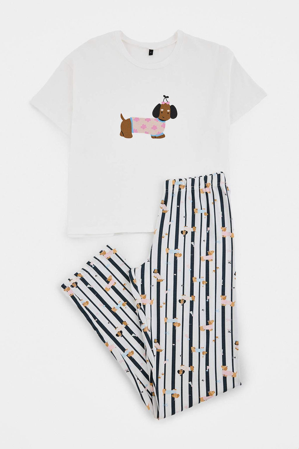 Round Neck Long Sleeve Dog Pyjama Set