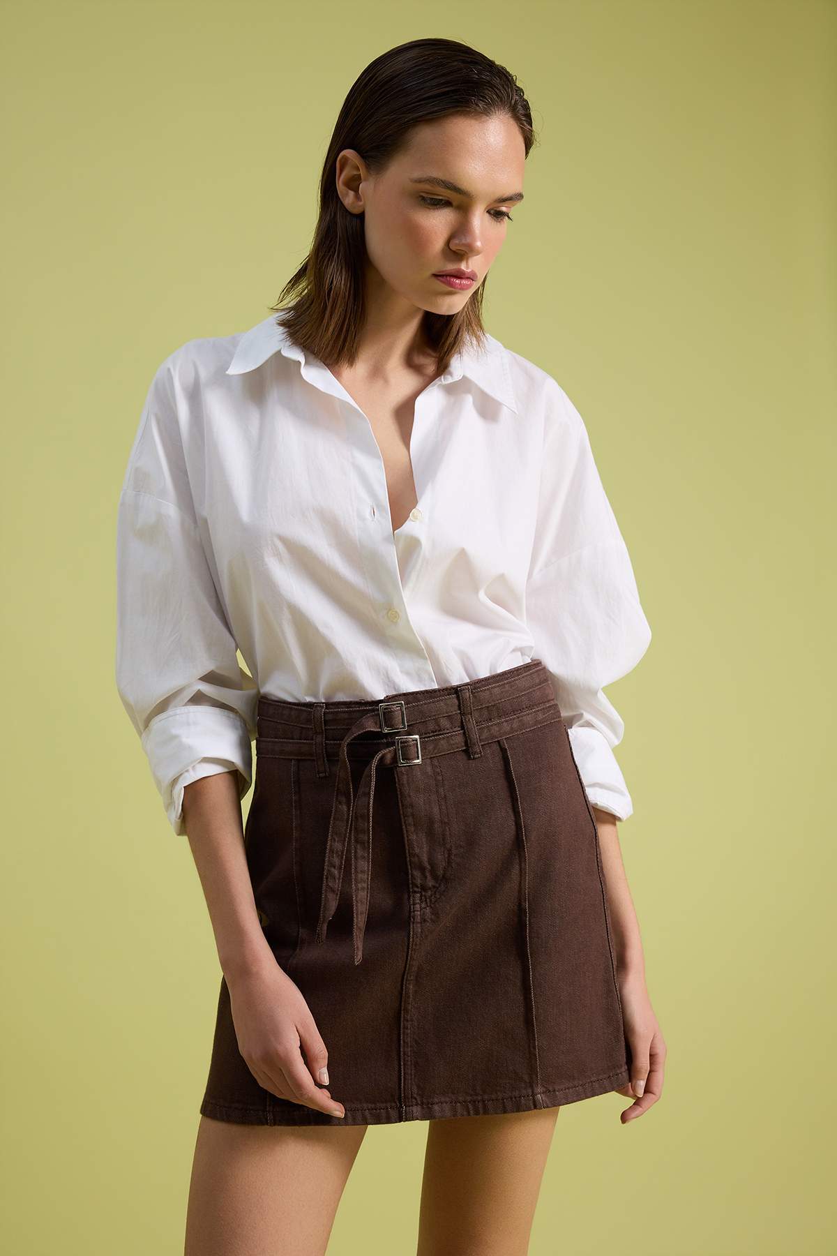 Belt Detail Mini Denim Skirt