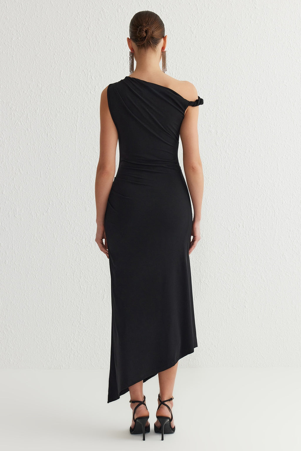 Asymmetric Neck Knit Maxi Evening Dress