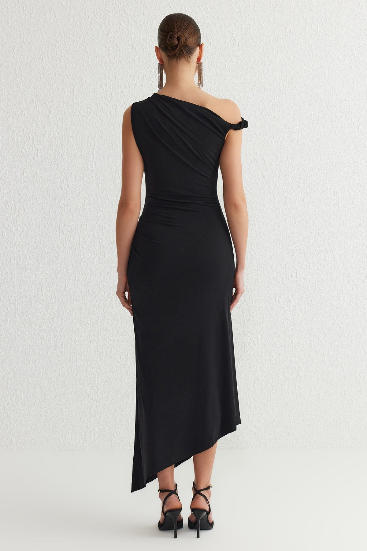 Asymmetric Neck Knit Maxi Evening Dress