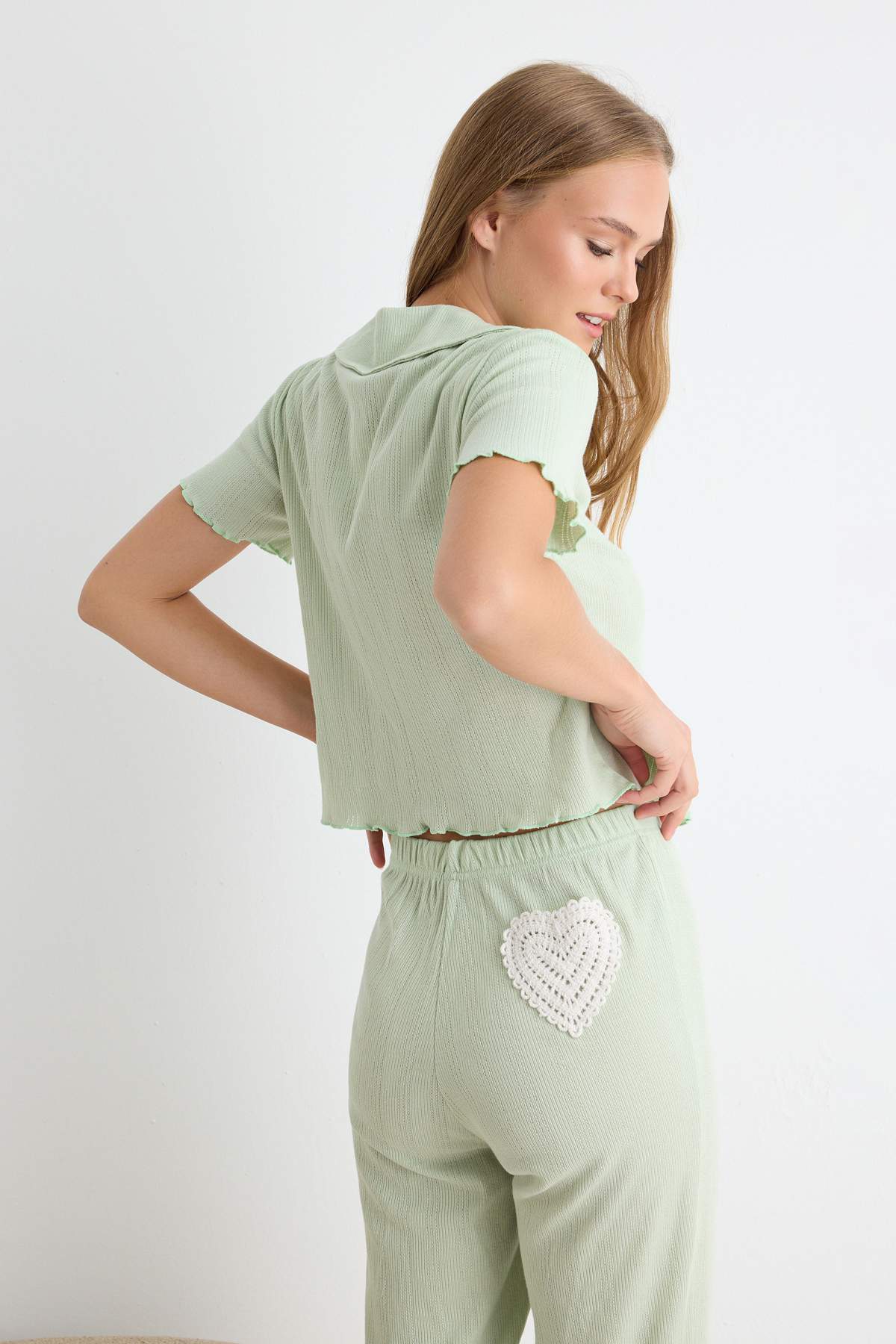Round Neck Short Sleeve Pointelle Pyjama Set