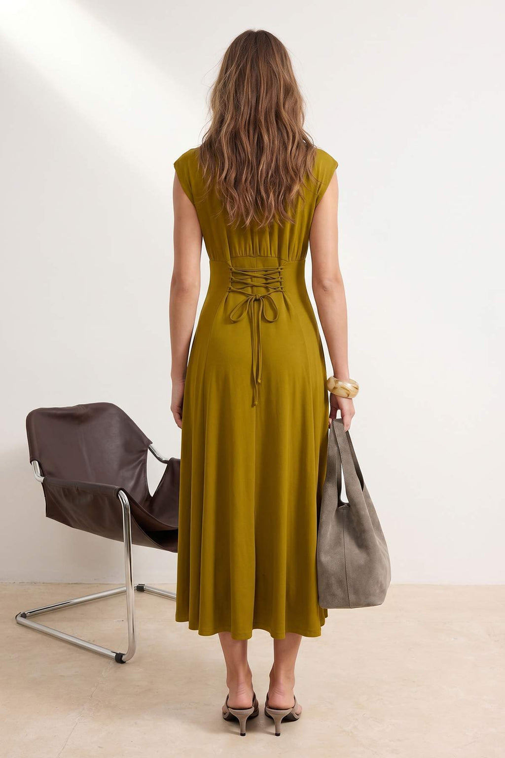 High Neck Sleeveless Gathered Maxi Dress