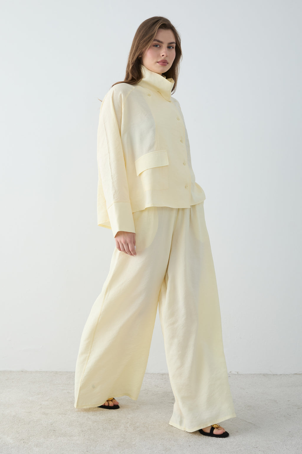 2-Piece High Neck Long Sleeve Wide Leg Trouser Co-ord