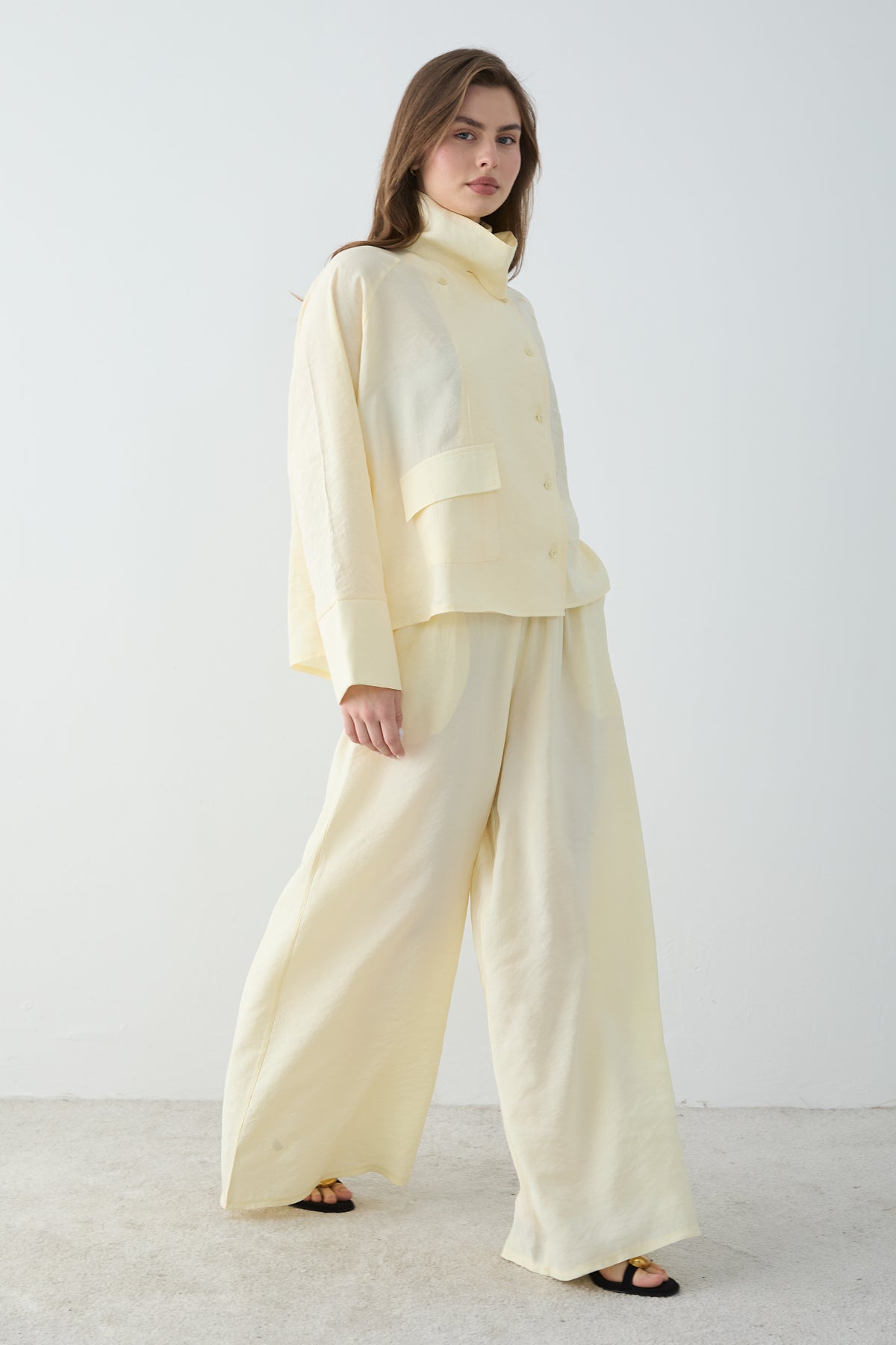 2-Piece High Neck Long Sleeve Wide Leg Trouser Co-ord