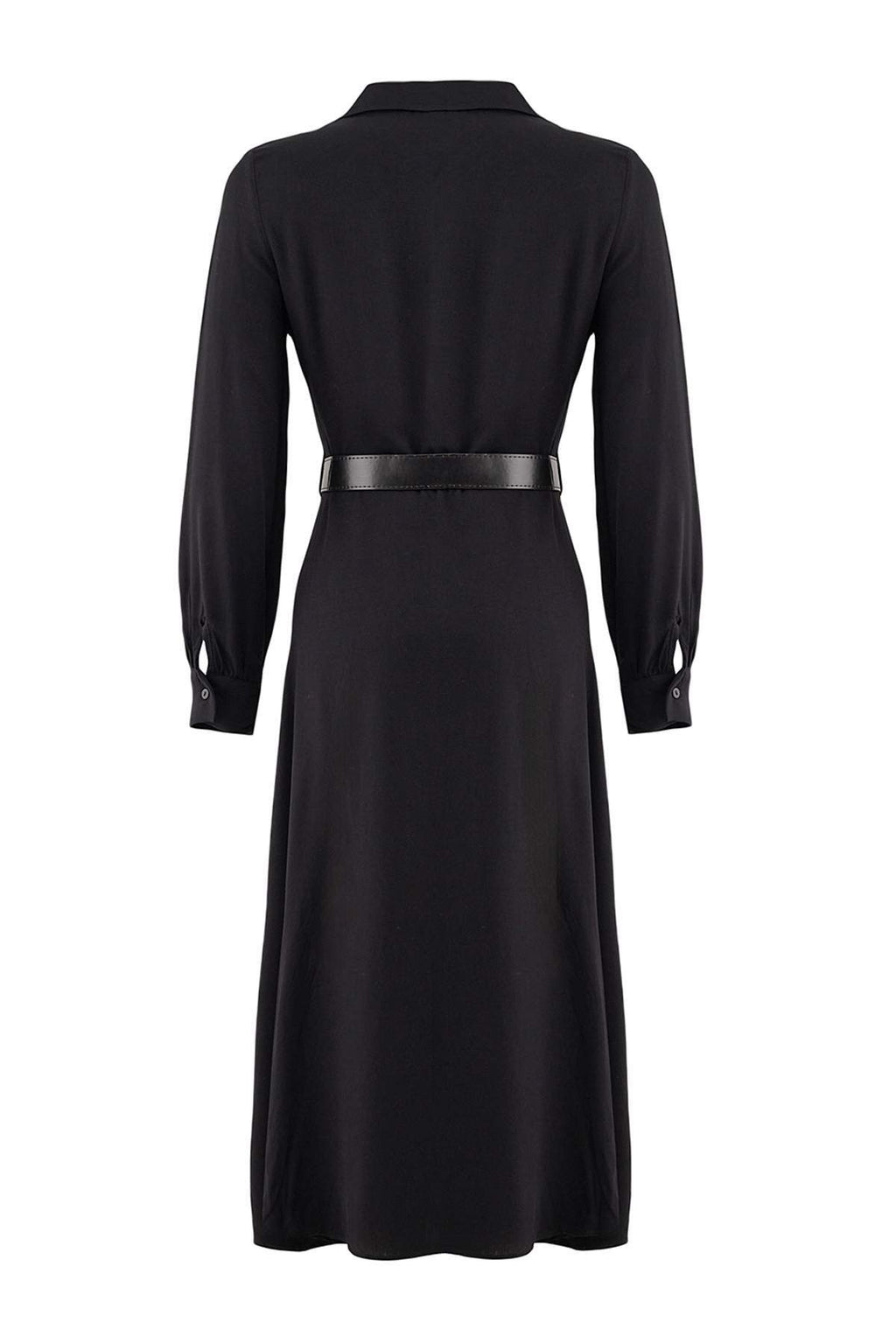 Belted Long Sleeve Midi Shirt Dress