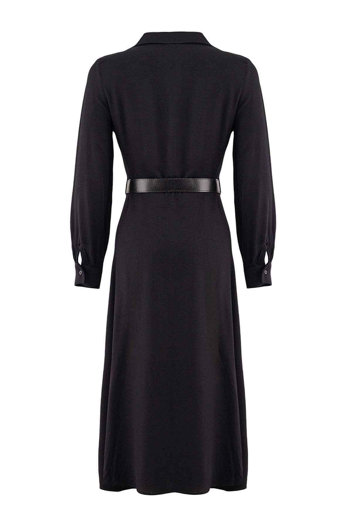 Belted Long Sleeve Midi Shirt Dress
