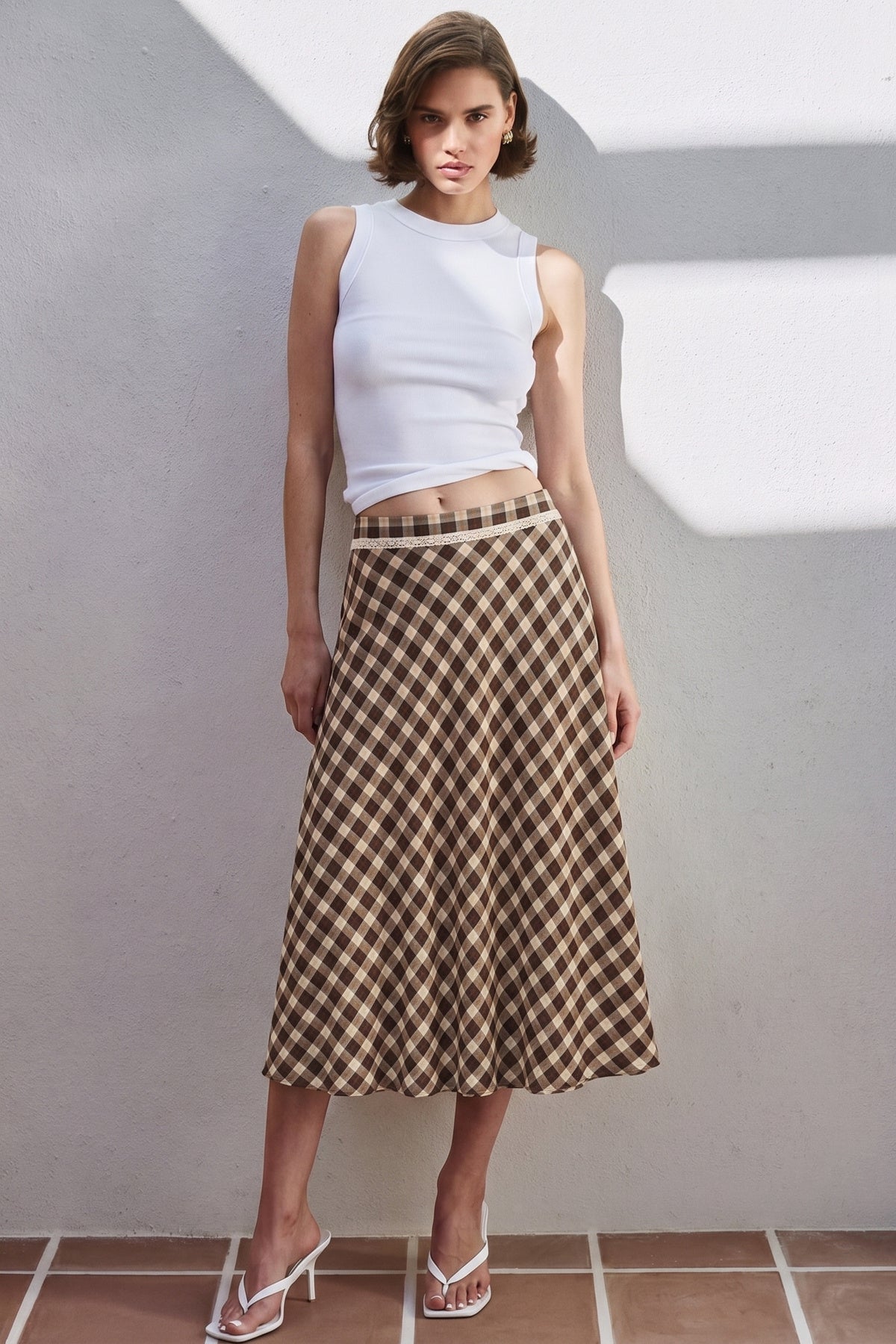 High Waist Tiered Midi Skirt