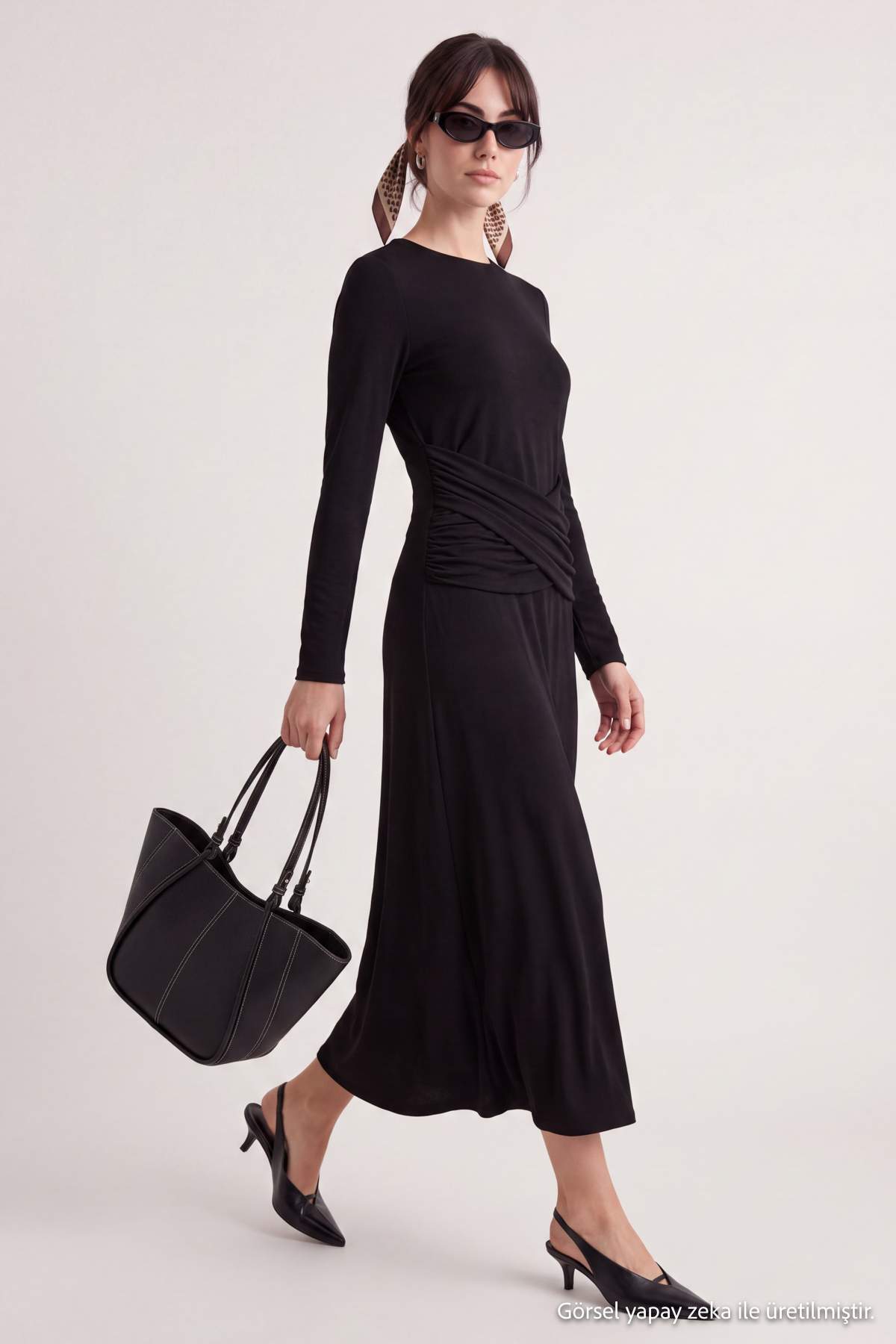 High Neck Long Sleeve A-Line Maxi Dress