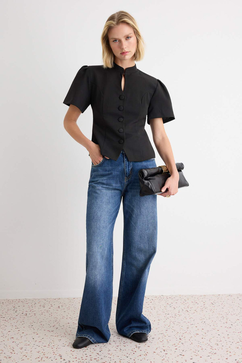 Fitted Short Sleeve Blazer Jacket