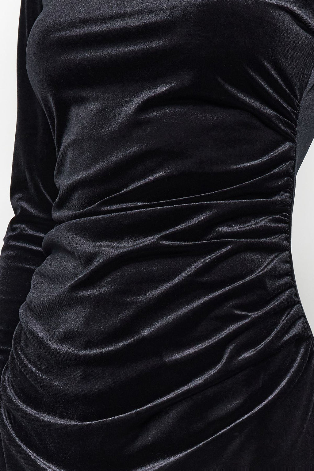 Velvet Gathered Boat Neck Long Sleeve Bodycon Maxi Dress