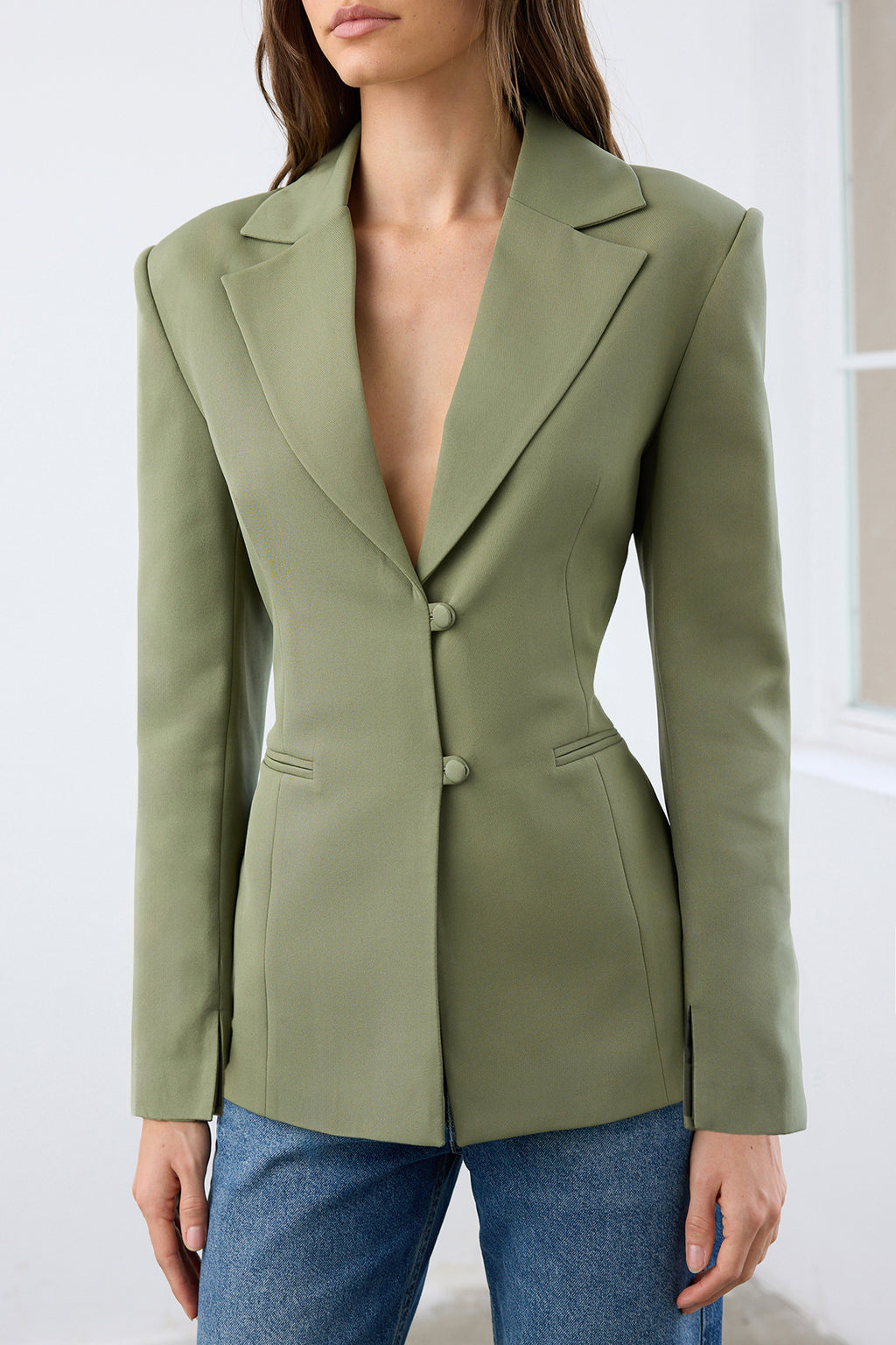 Back Tie Detail Fitted Woven Blazer Jacket
