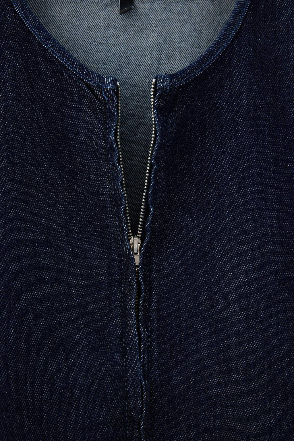 Crew Neck Drawstring Waist Denim Jacket