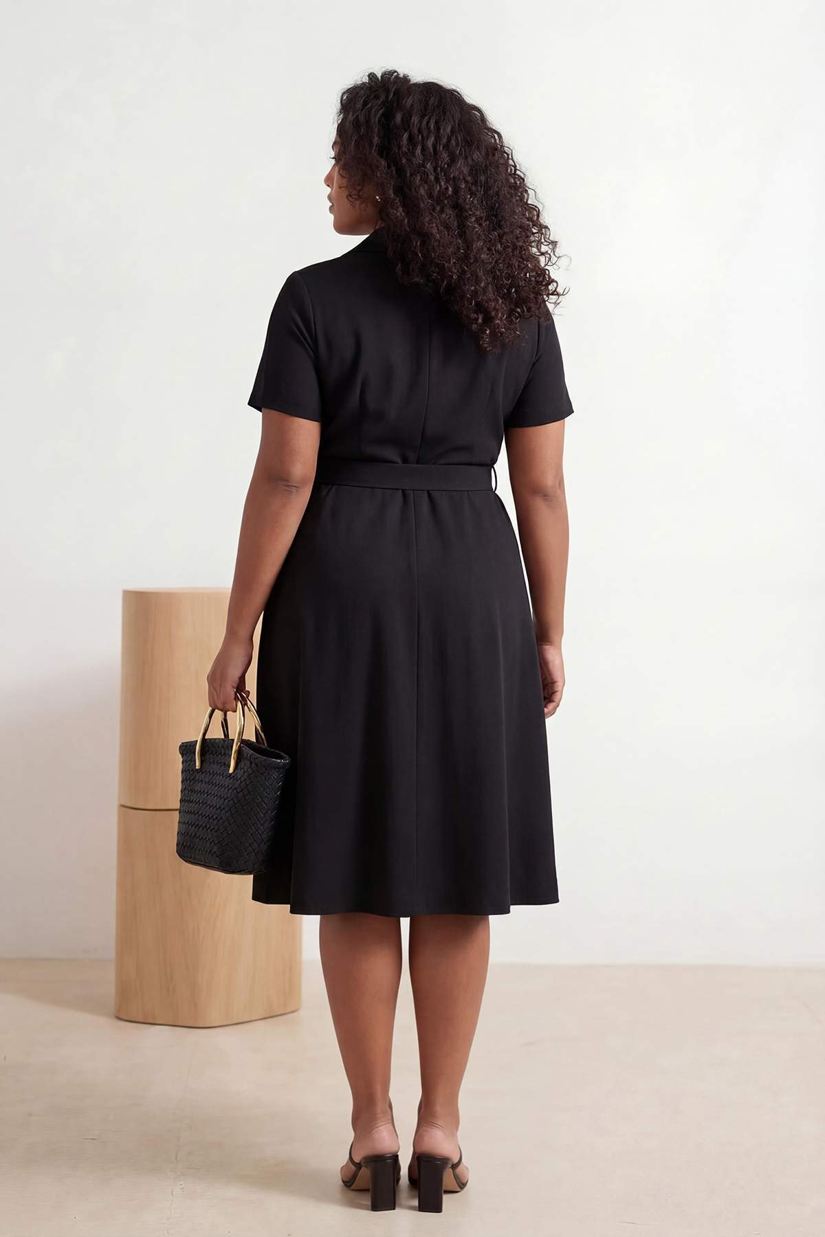 Shirt Collar Short Sleeve A-Line Midi Dress