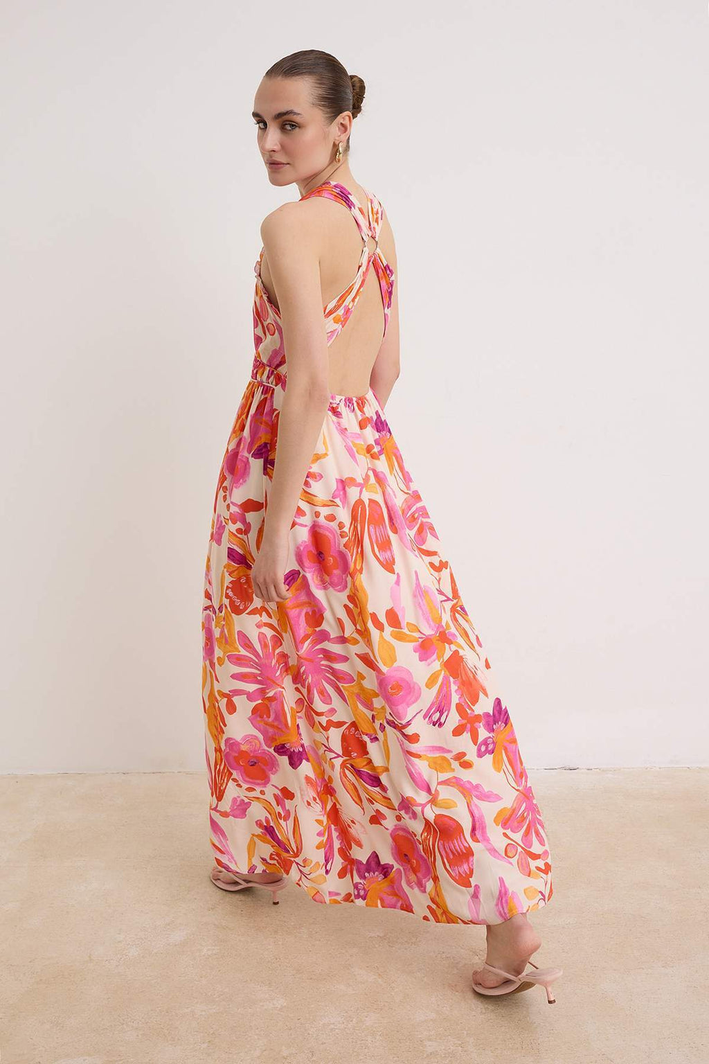 Tie Neck Sleeveless A-Line Maxi Dress