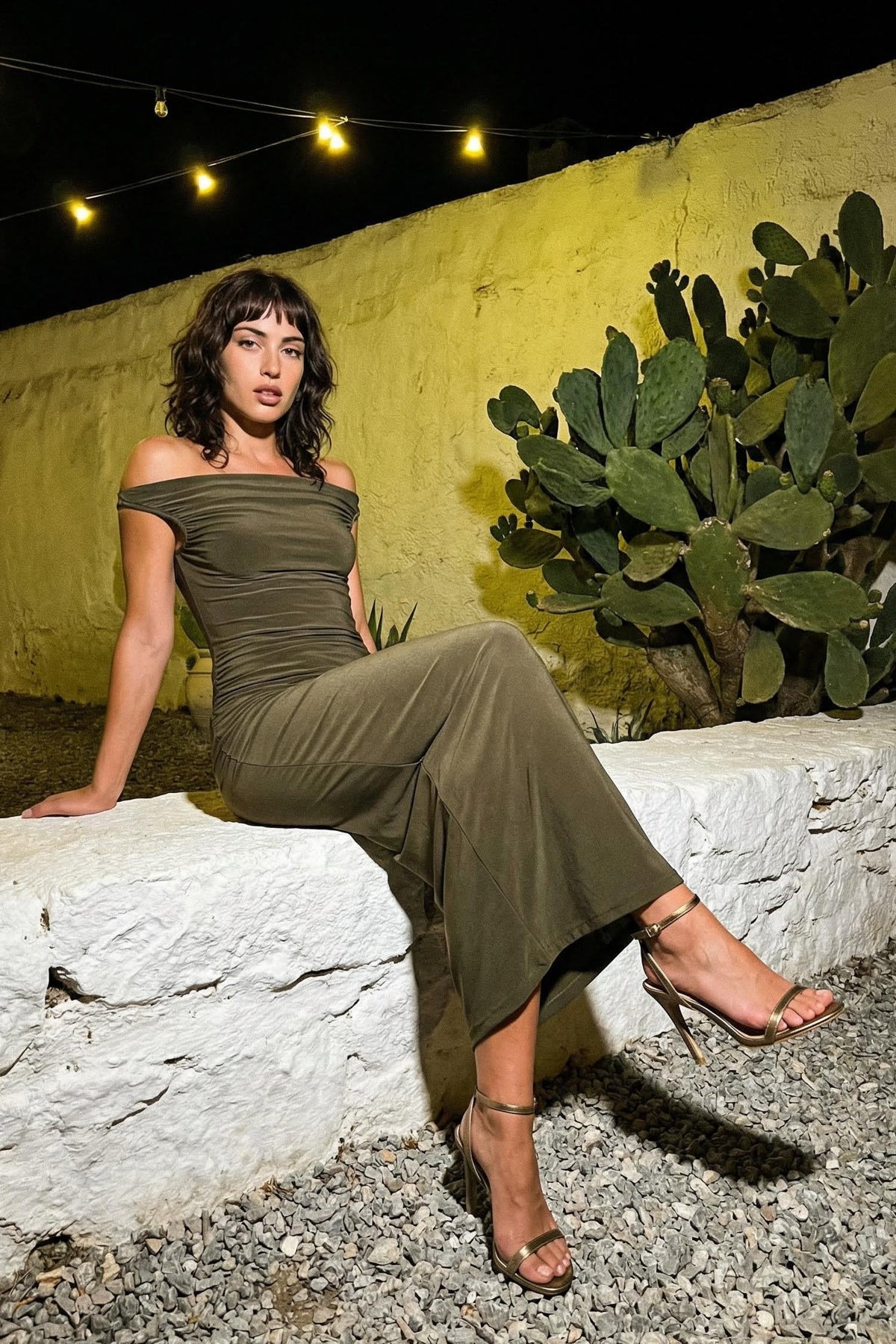 Bodycon Carmen Neck Sleeveless Maxi Dress
