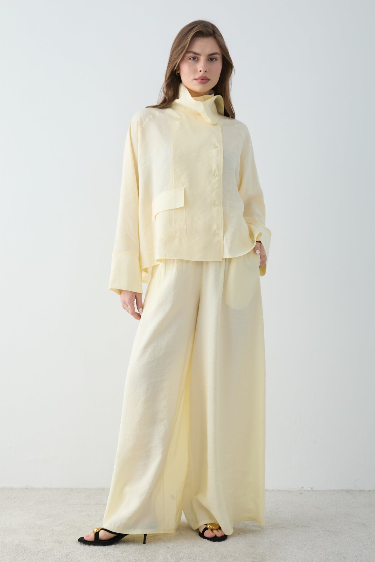 2-Piece High Neck Long Sleeve Wide Leg Trouser Co-ord