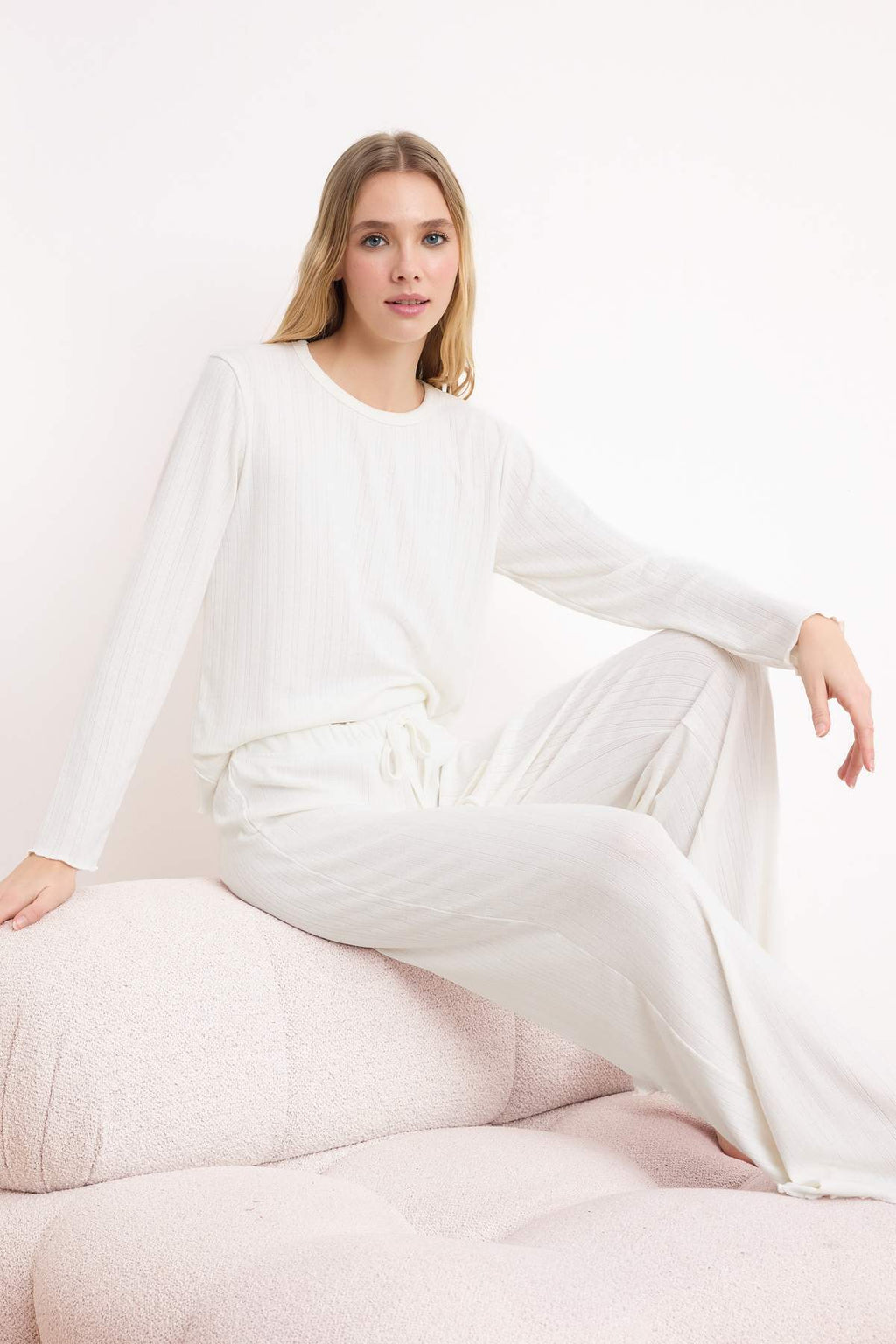 Long Sleeve Ribbed Pointel Pyjama Set