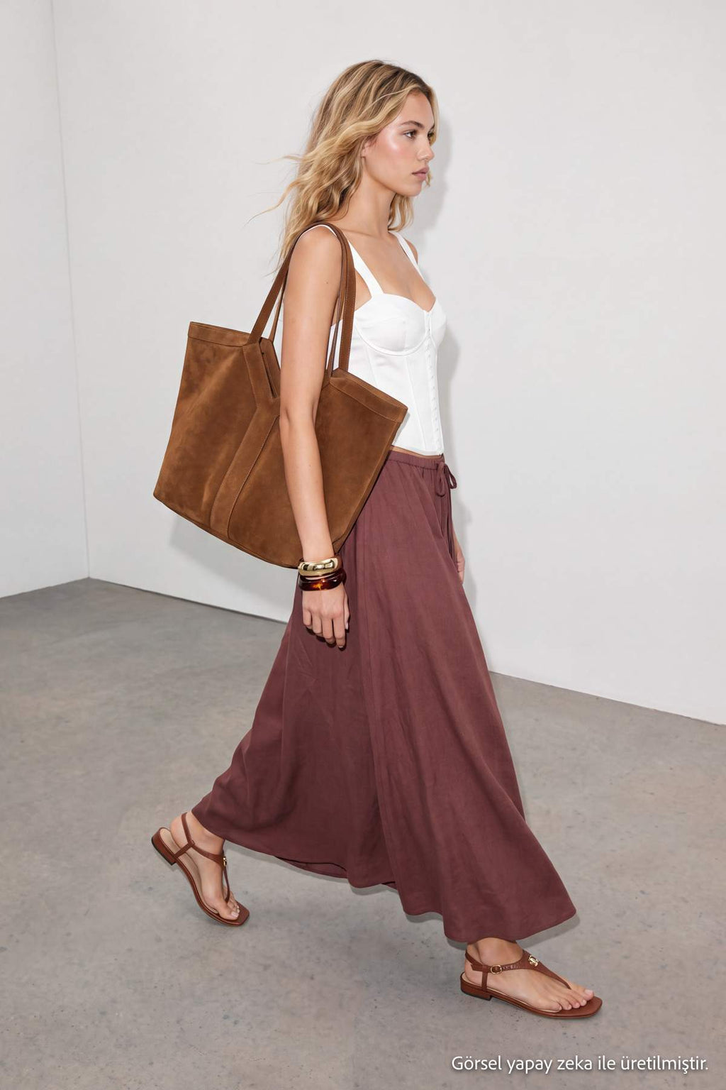 Elasticated Waist Drawstring Long Tiered Skirt
