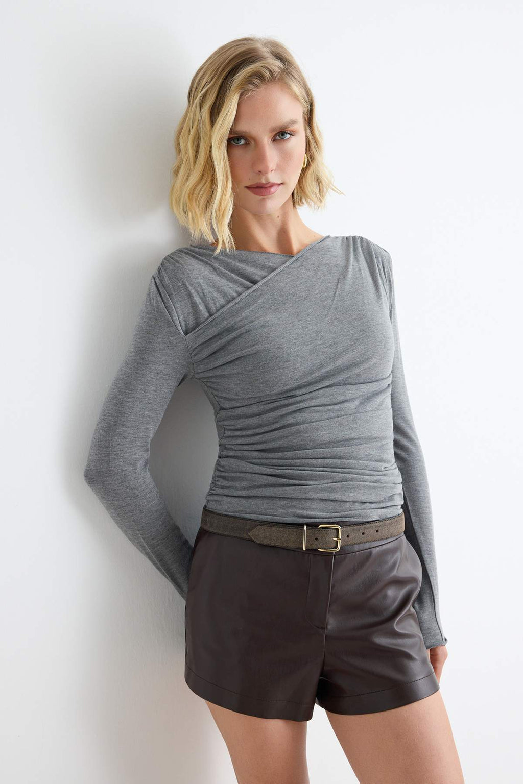 Fitted Wrap Front Long Sleeve Regular Length Blouse
