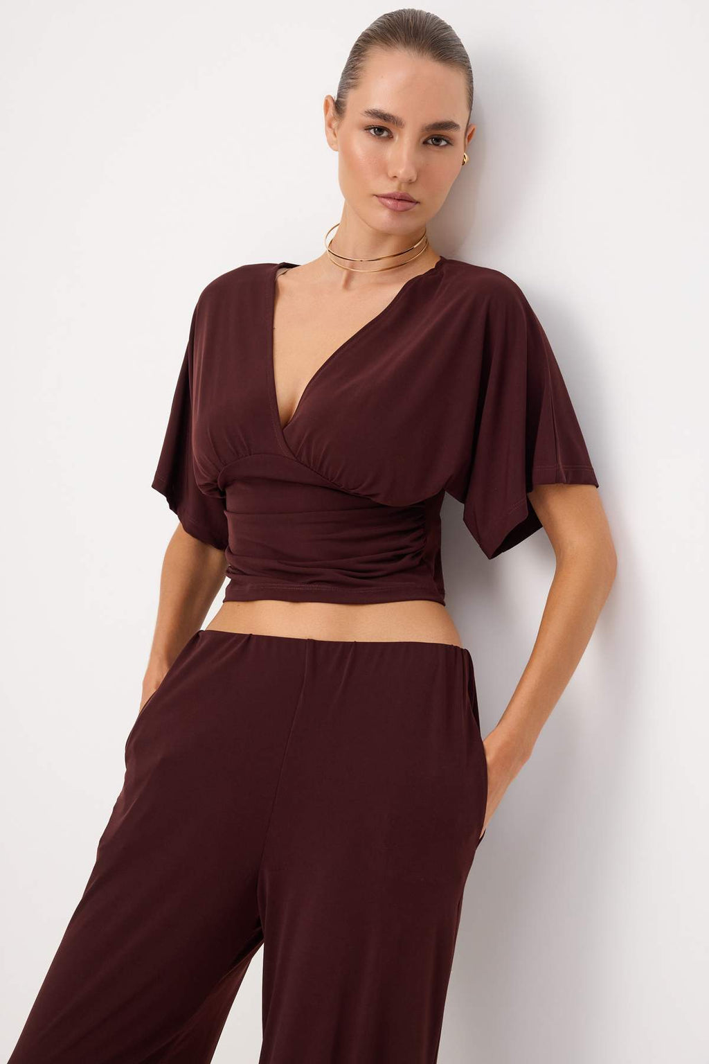2-Piece Fitted Batwing Sleeve Wide Leg Co-ord Set