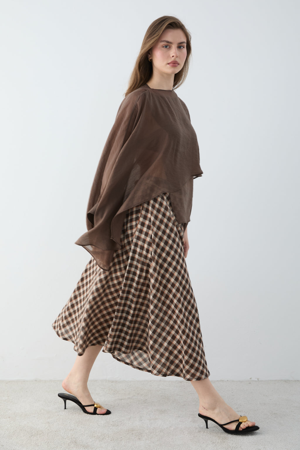 High Waist Tiered Midi Skirt