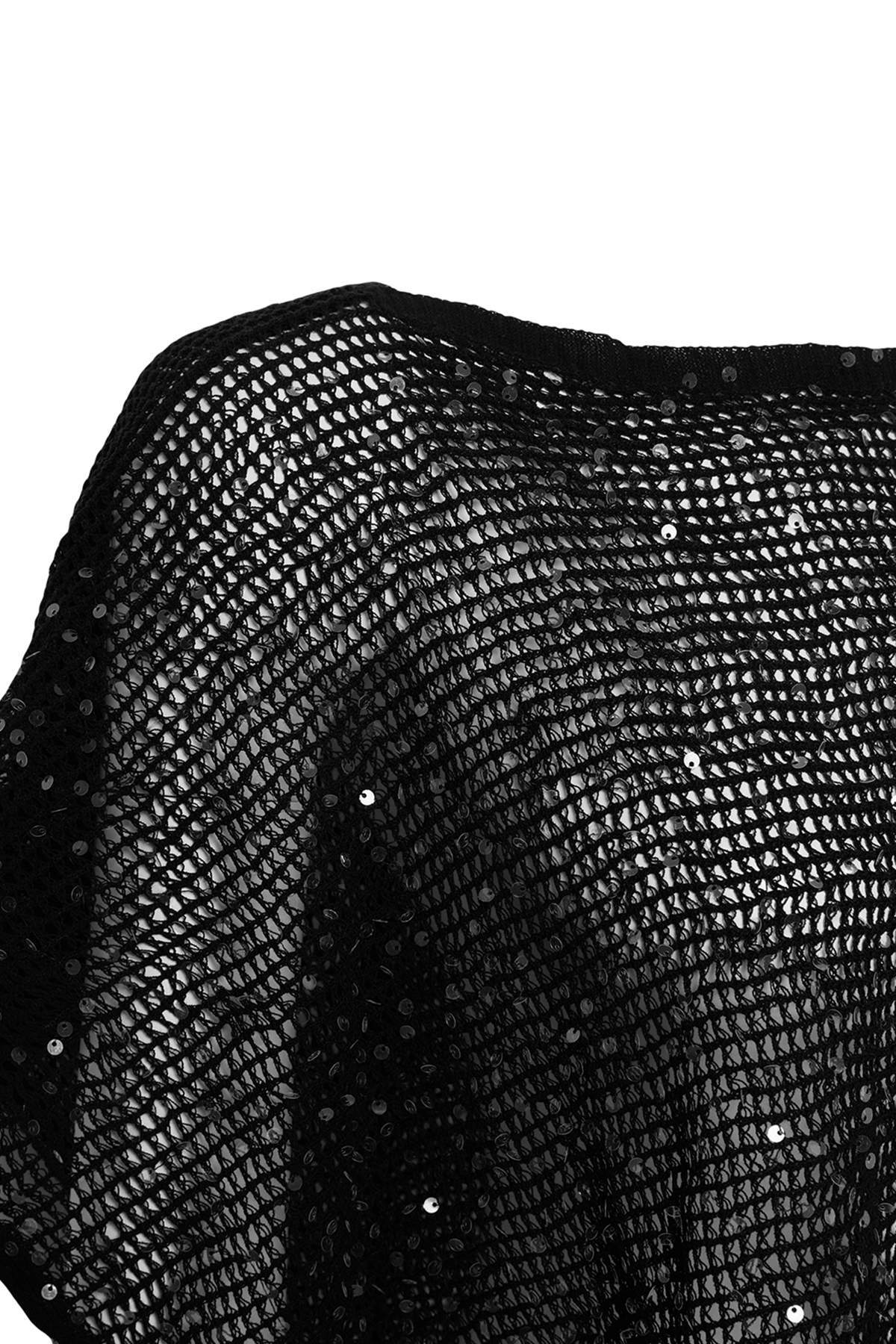 Sequin Embellished Boat Neck Batwing Sleeve Knit Jumper