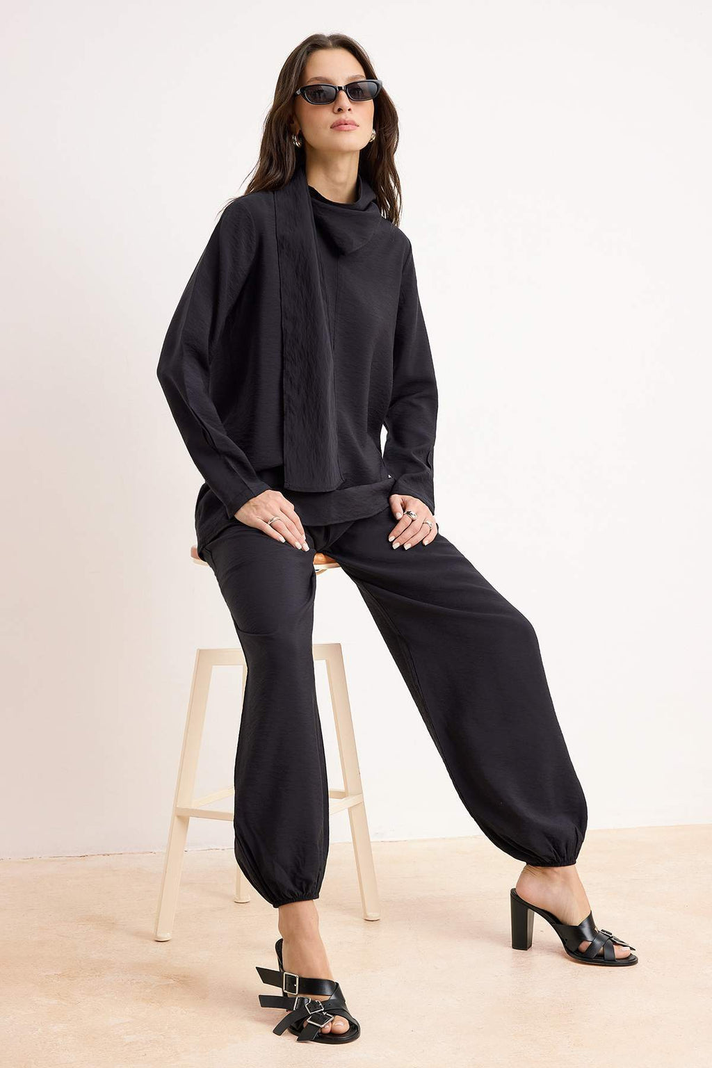 Scarf Detail Tunic Wide Leg Trouser Co-ord