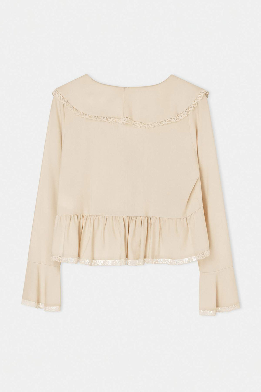 V Neck Long Sleeve Tie Front Lace Detail Blouse