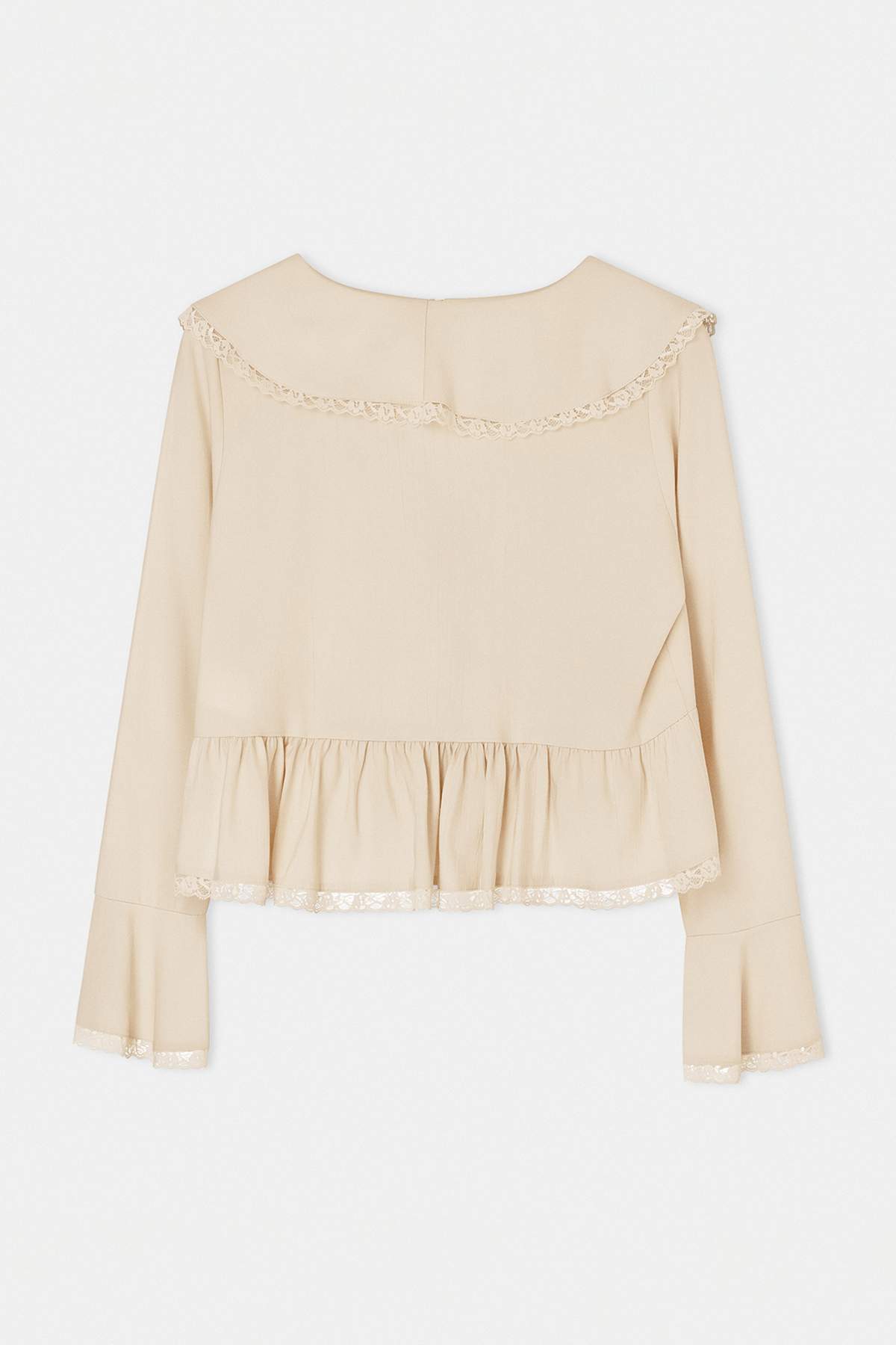 V Neck Long Sleeve Tie Front Lace Detail Blouse