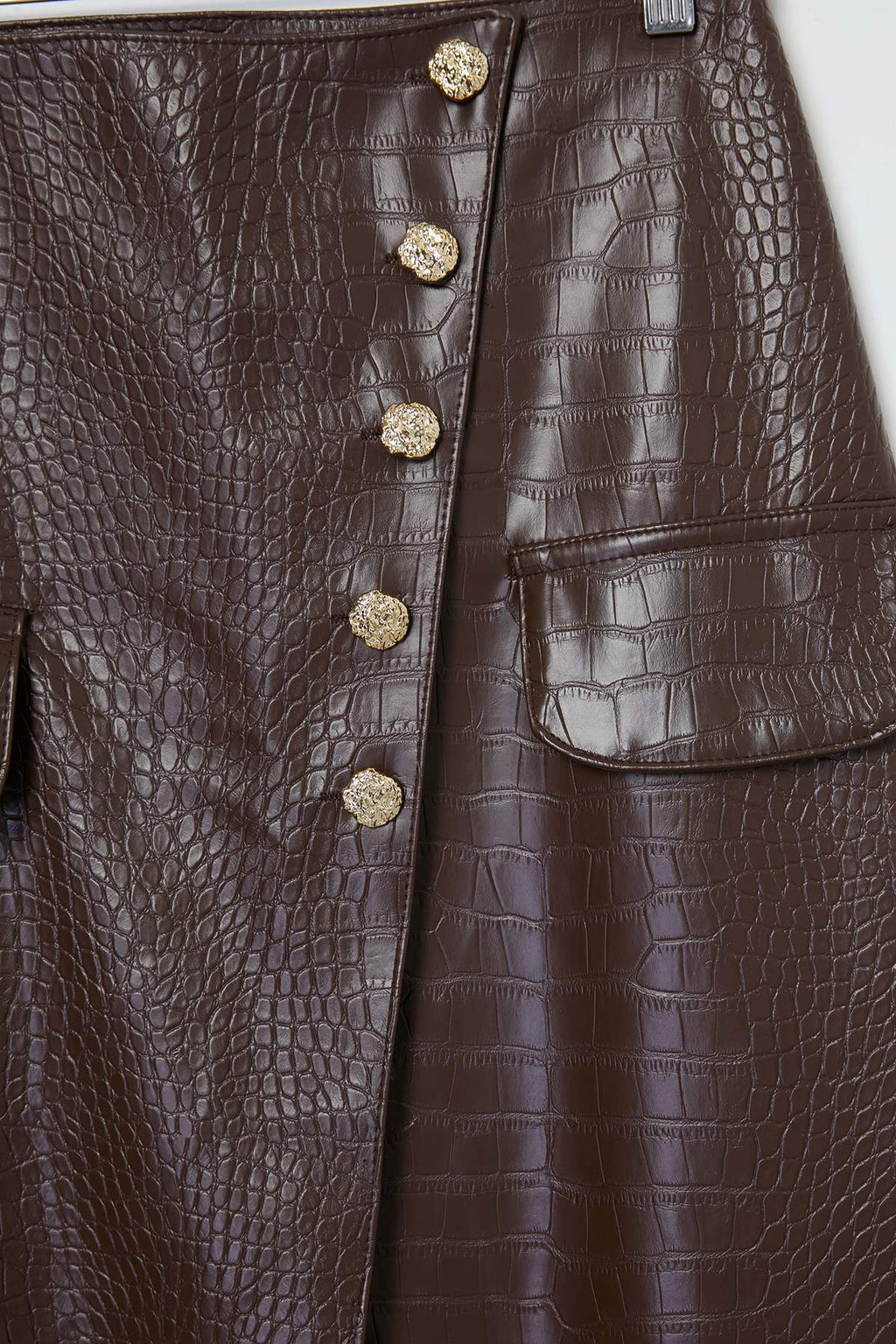 Pocket Detail Button Front Midi Pencil Skirt