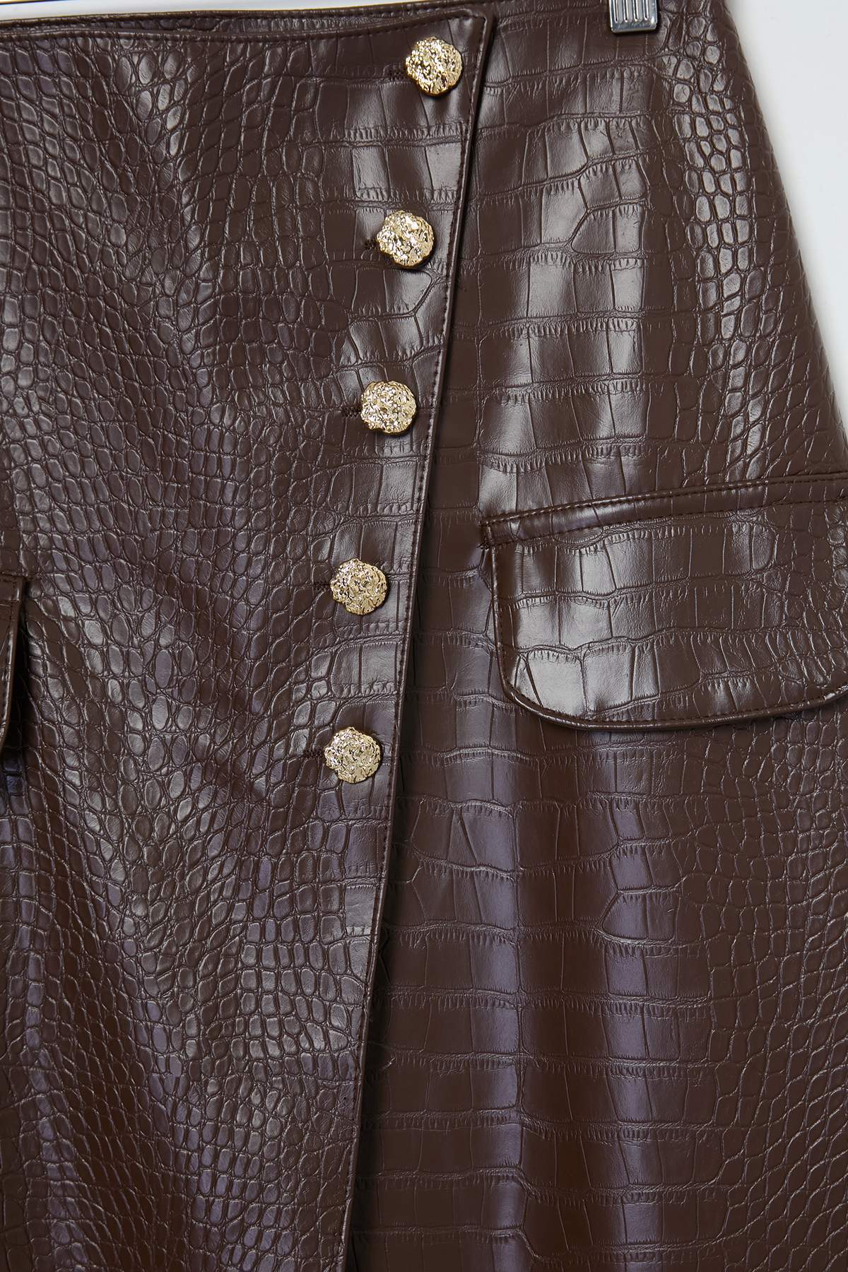 Pocket Detail Button Front Midi Pencil Skirt
