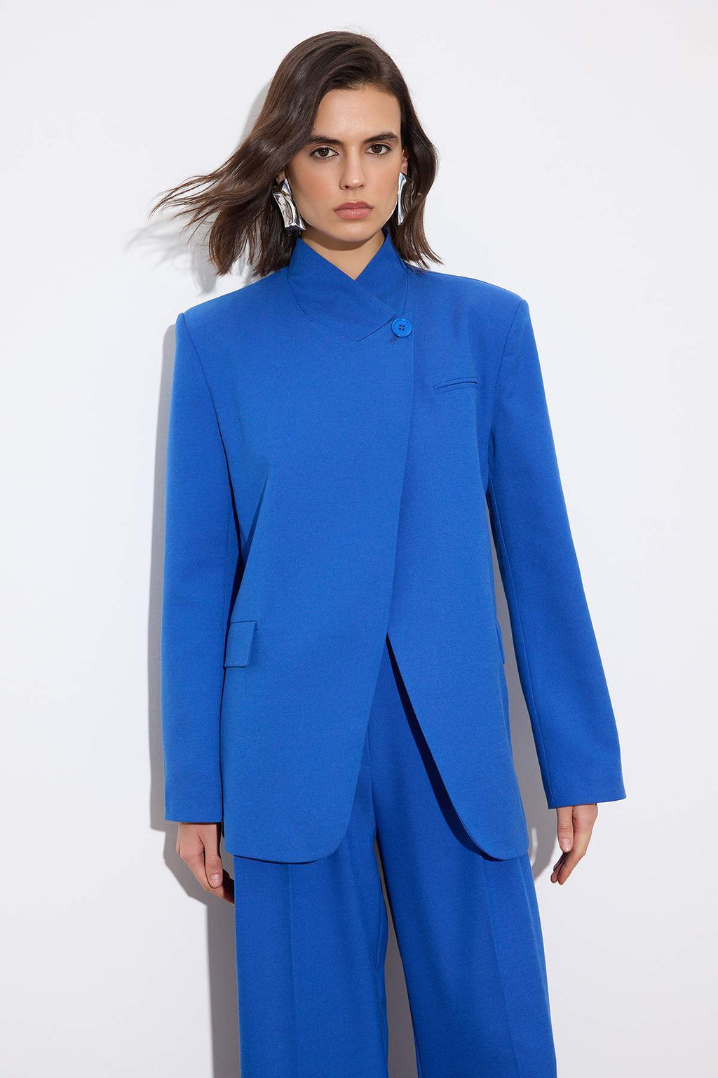 Limited Edition High Neck Long Sleeve Padded Shoulder Lined Blazer
