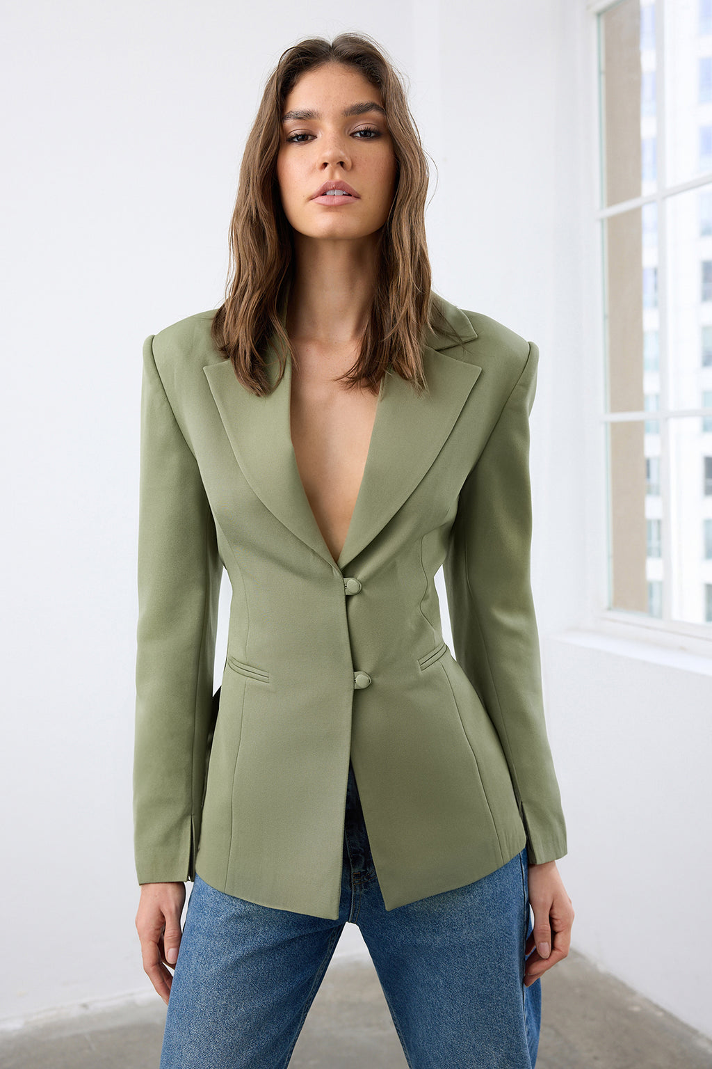 Back Tie Detail Fitted Woven Blazer Jacket