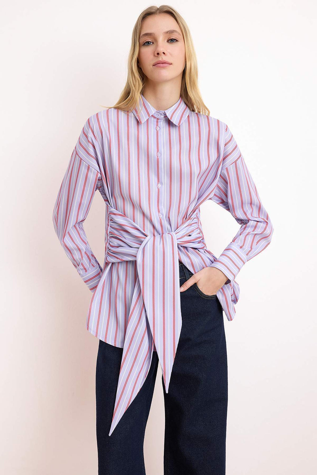 Striped Shirt with Tie Detail 