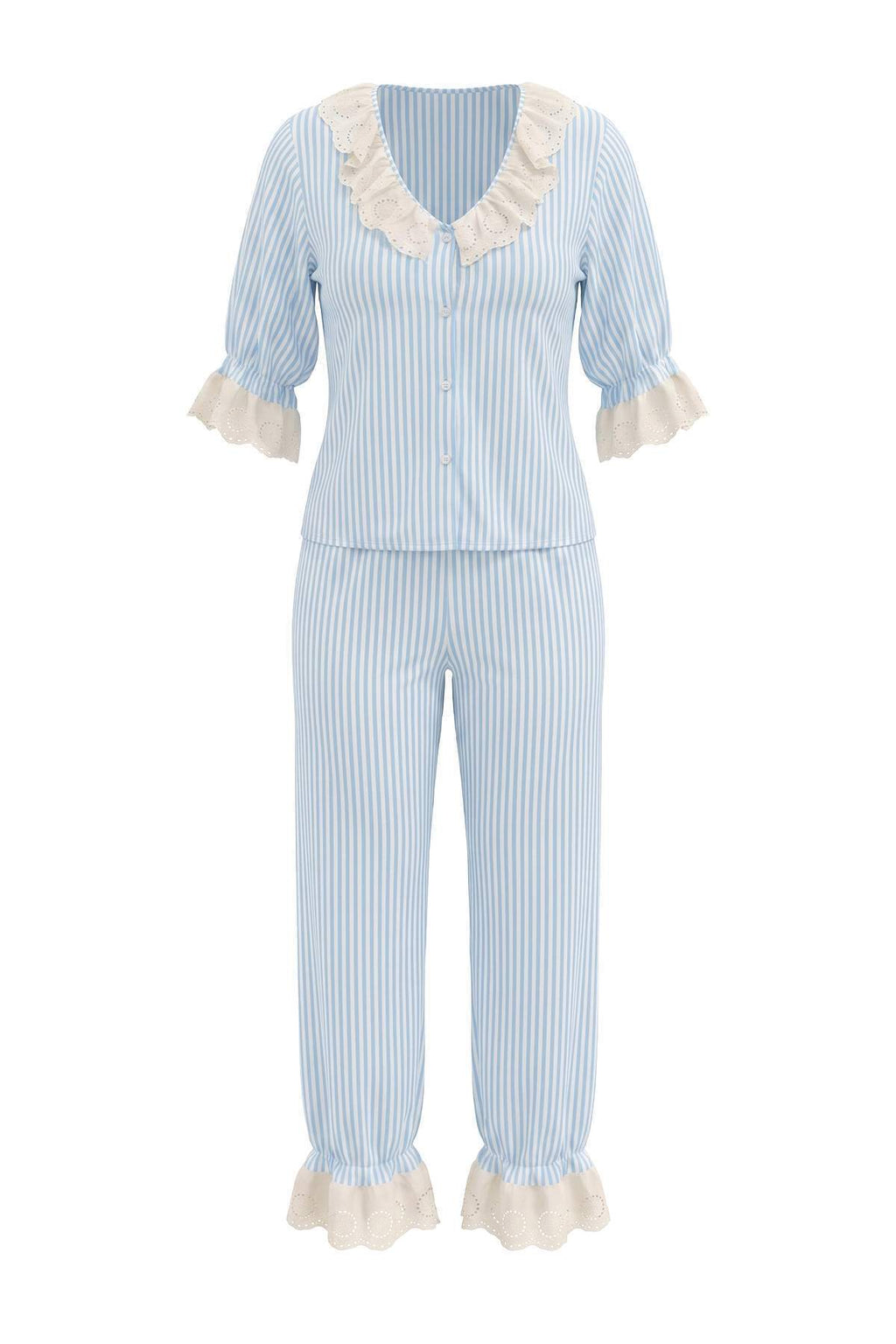 V Neck Balloon Sleeve Viscose Pyjama Set