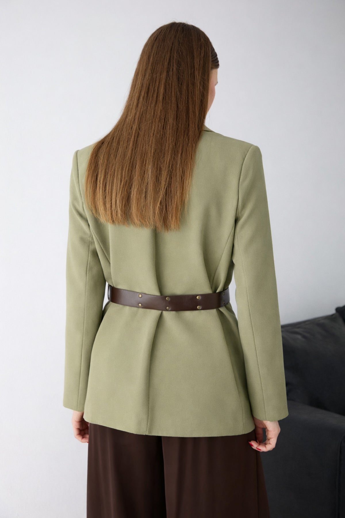 Belted Fitted Long Sleeve Blazer Jacket