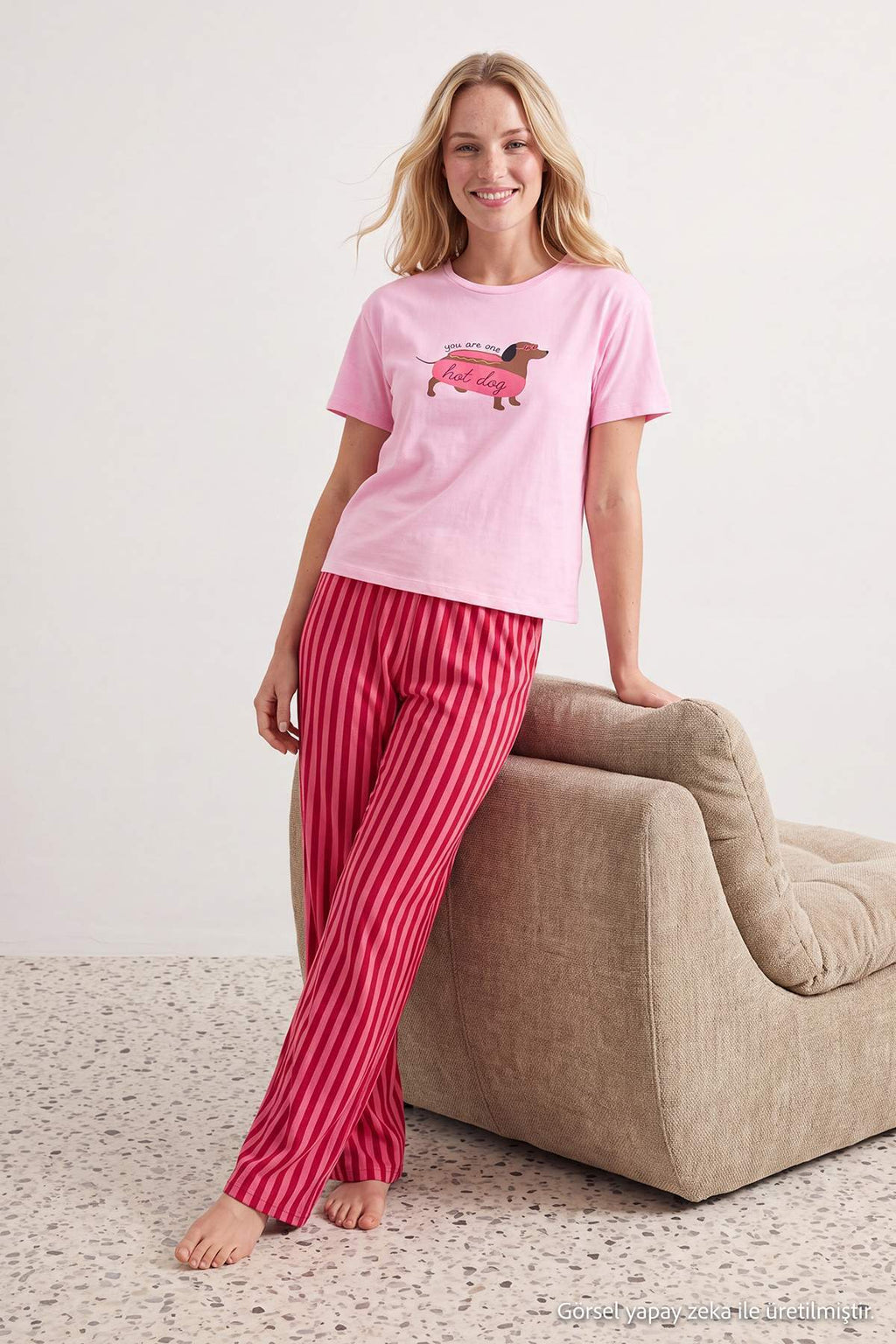 Round Neck Long Sleeve Dog Pyjama Set