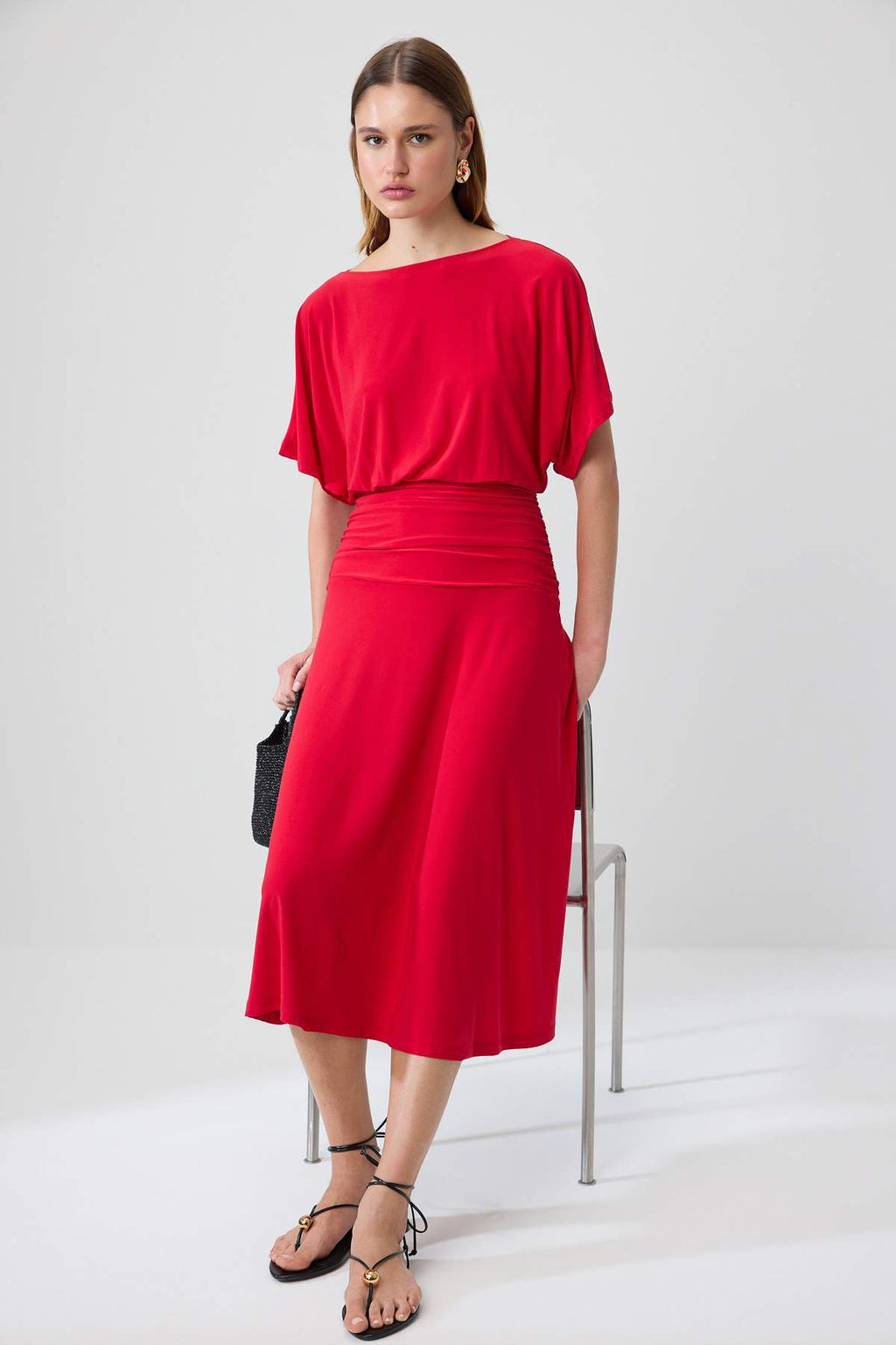 Boat Neck Batwing Sleeve Short Sleeve Skater Maxi Dress