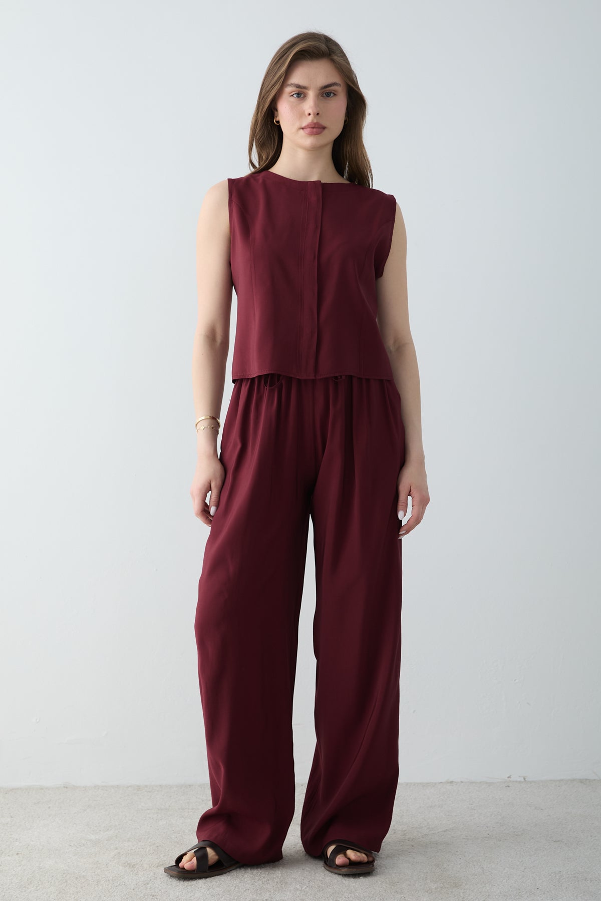 2-Piece Sleeveless Blouse and Wide Leg Trousers Co-ord