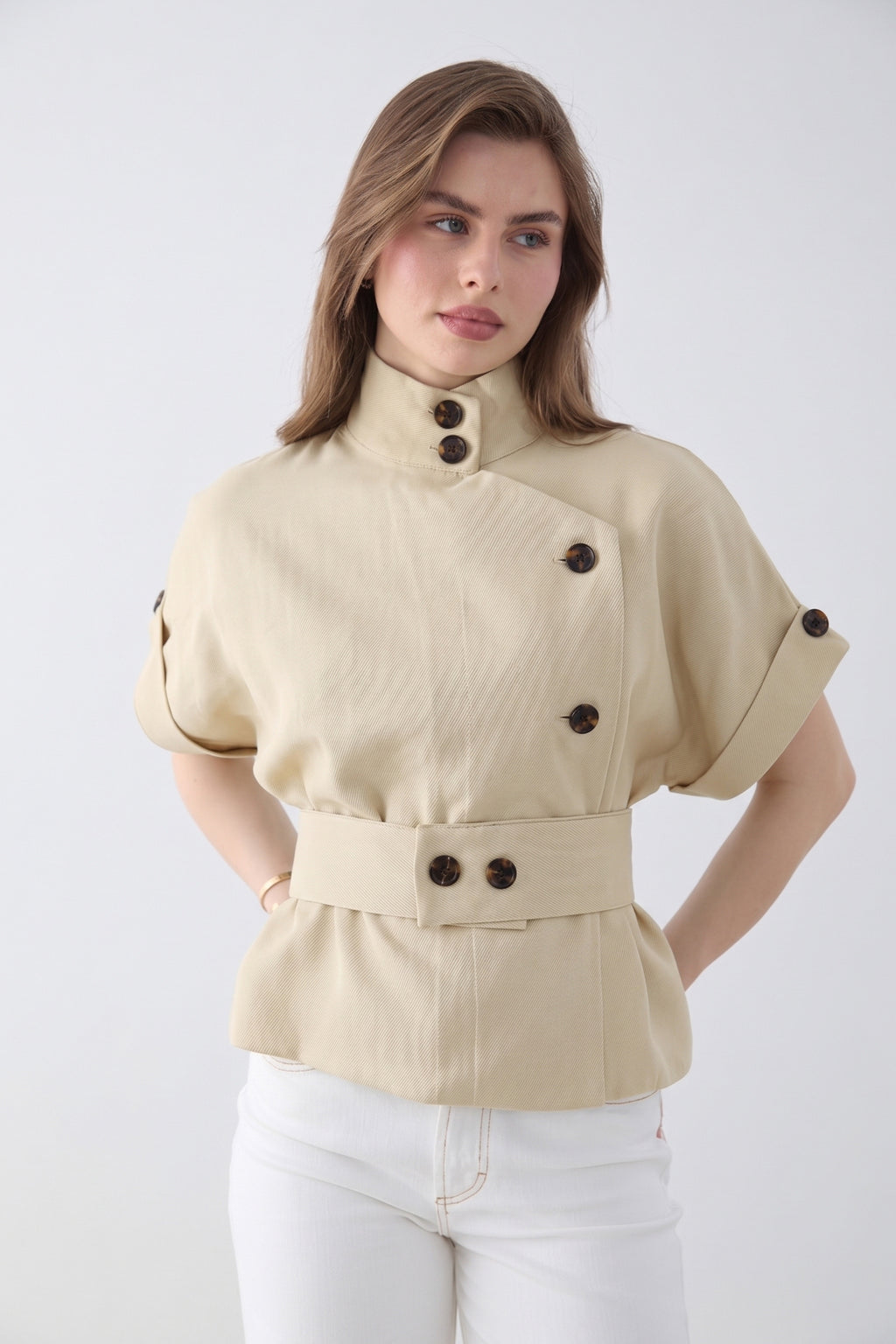 Lyocell Blend Short Sleeve Relaxed Fit Blouse Jacket