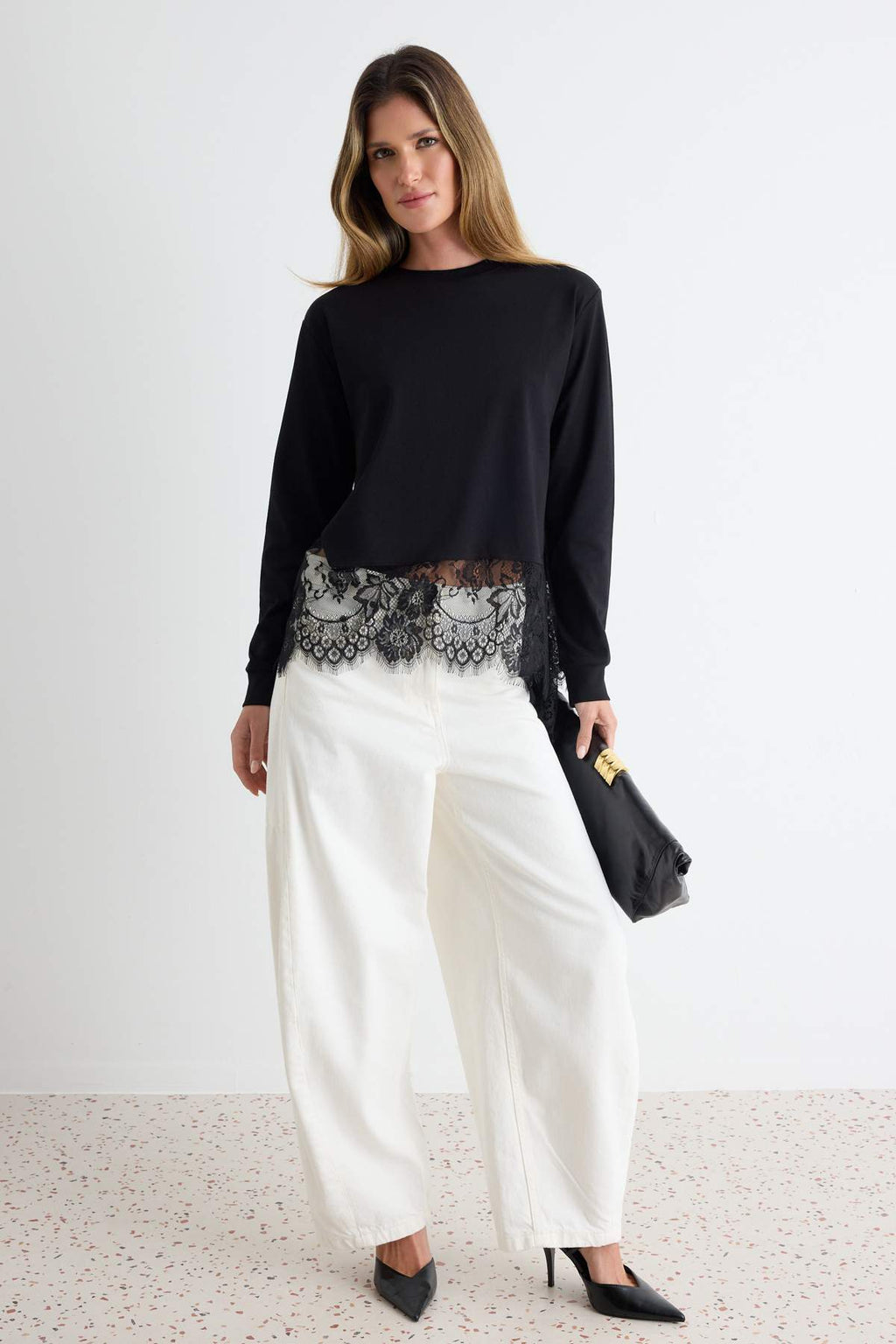 Lace Detail Regular Fit Drop Shoulder Long Sleeve Sweatshirt