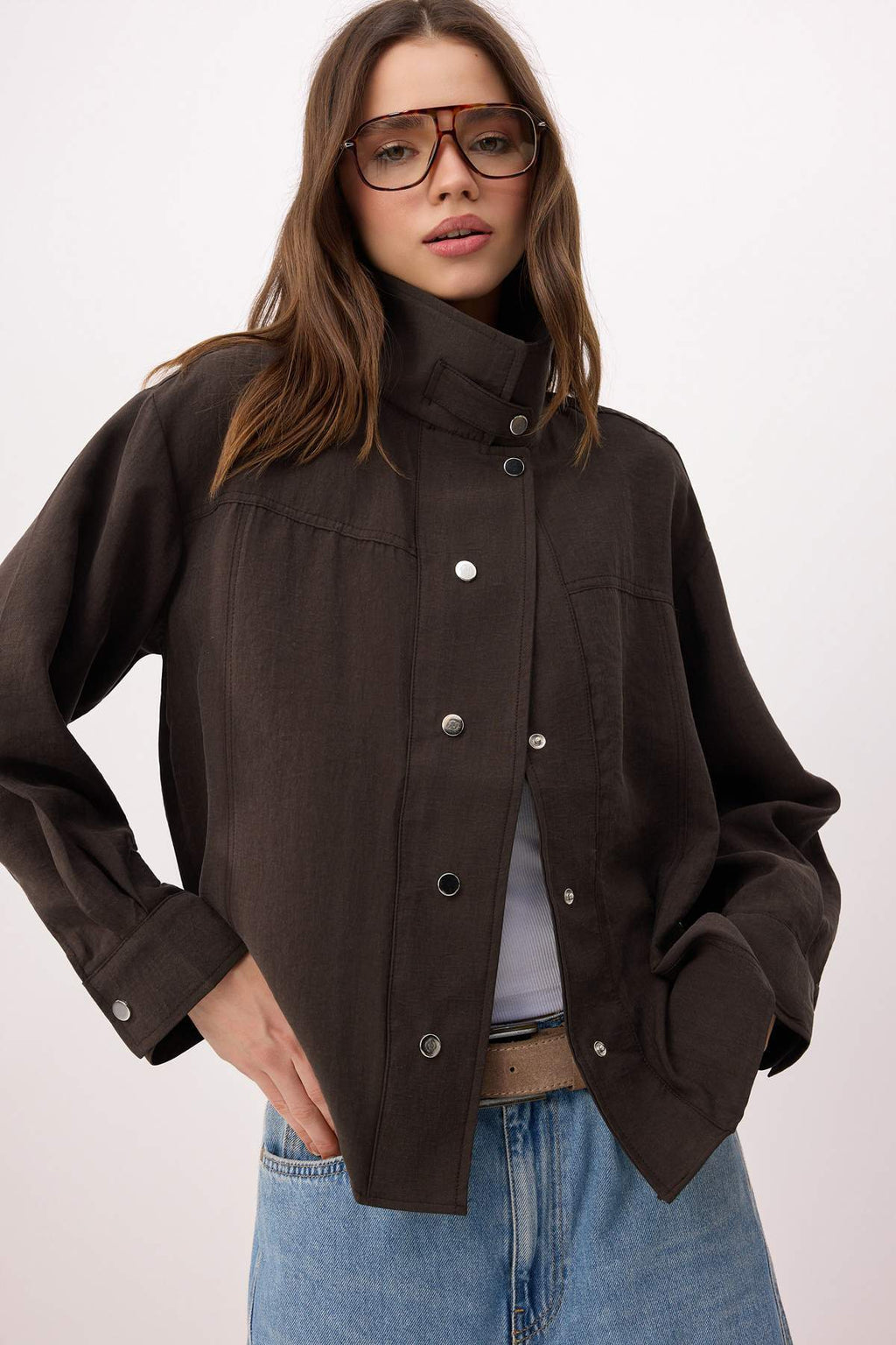 Lyocell Snap Button Oversized Shirt Jacket