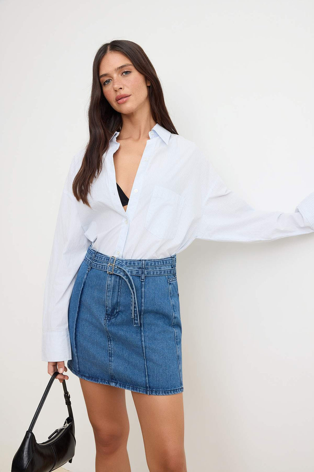 Belt Detail Mini Denim Skirt