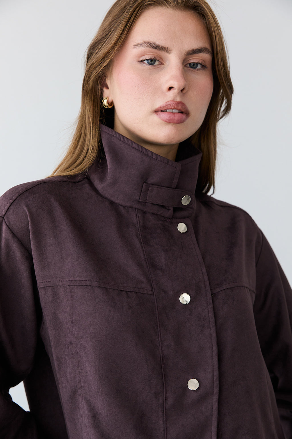 High Neck Press Stud Longline Oversized Jacket