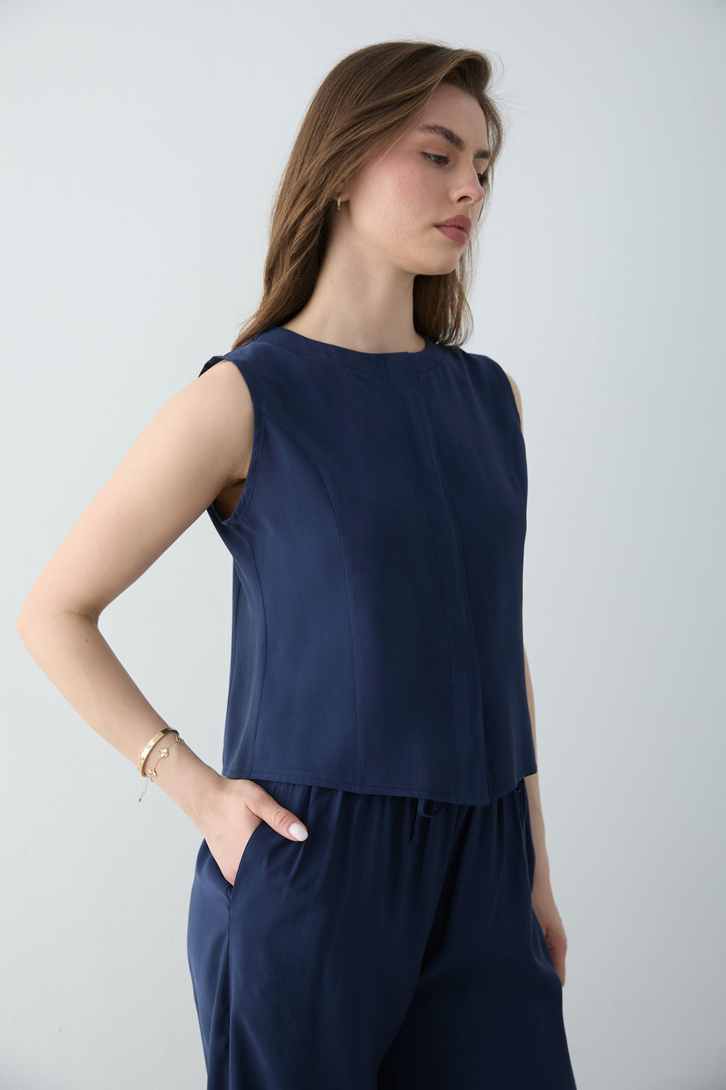 2-Piece Sleeveless Blouse and Wide Leg Trousers Co-ord