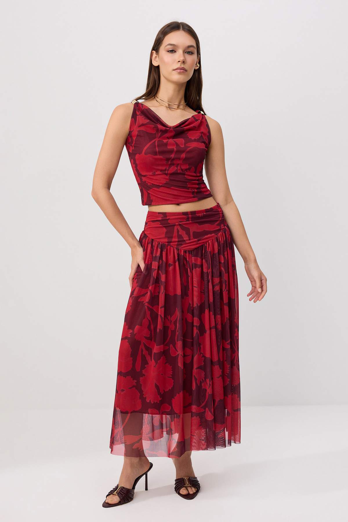 2-Piece Fitted Sleeveless Flared Tulle Co-ord Set