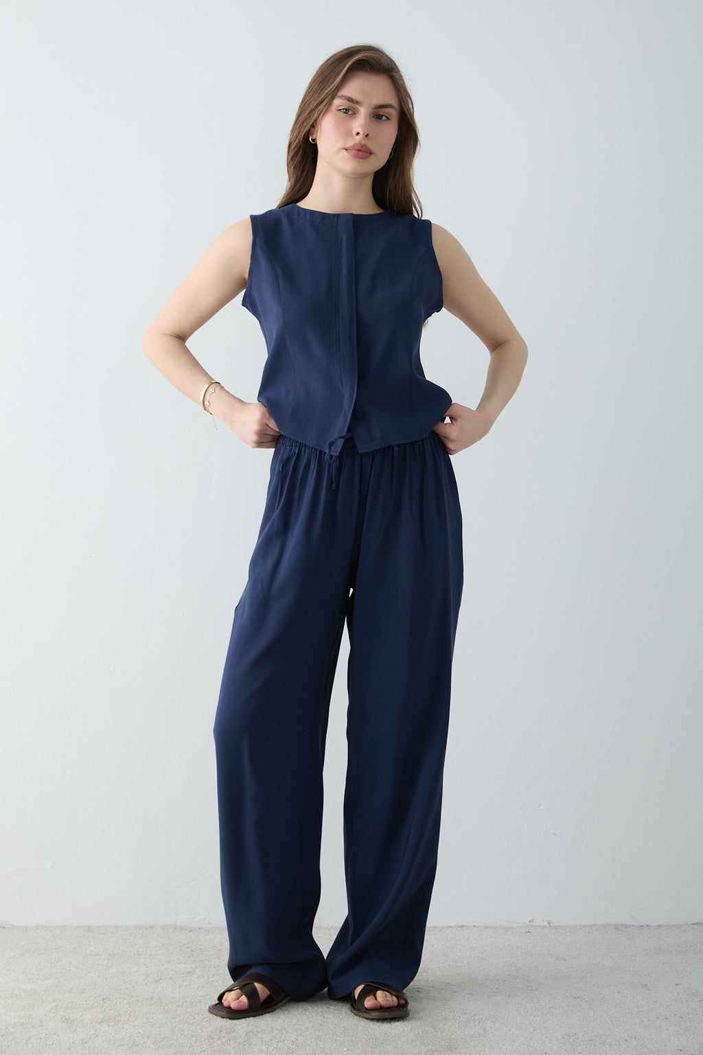 2-Piece Sleeveless Blouse and Wide Leg Trousers Co-ord