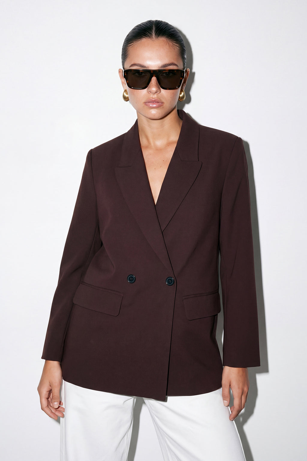 Lined Double Breasted Long Sleeve Blazer Jacket